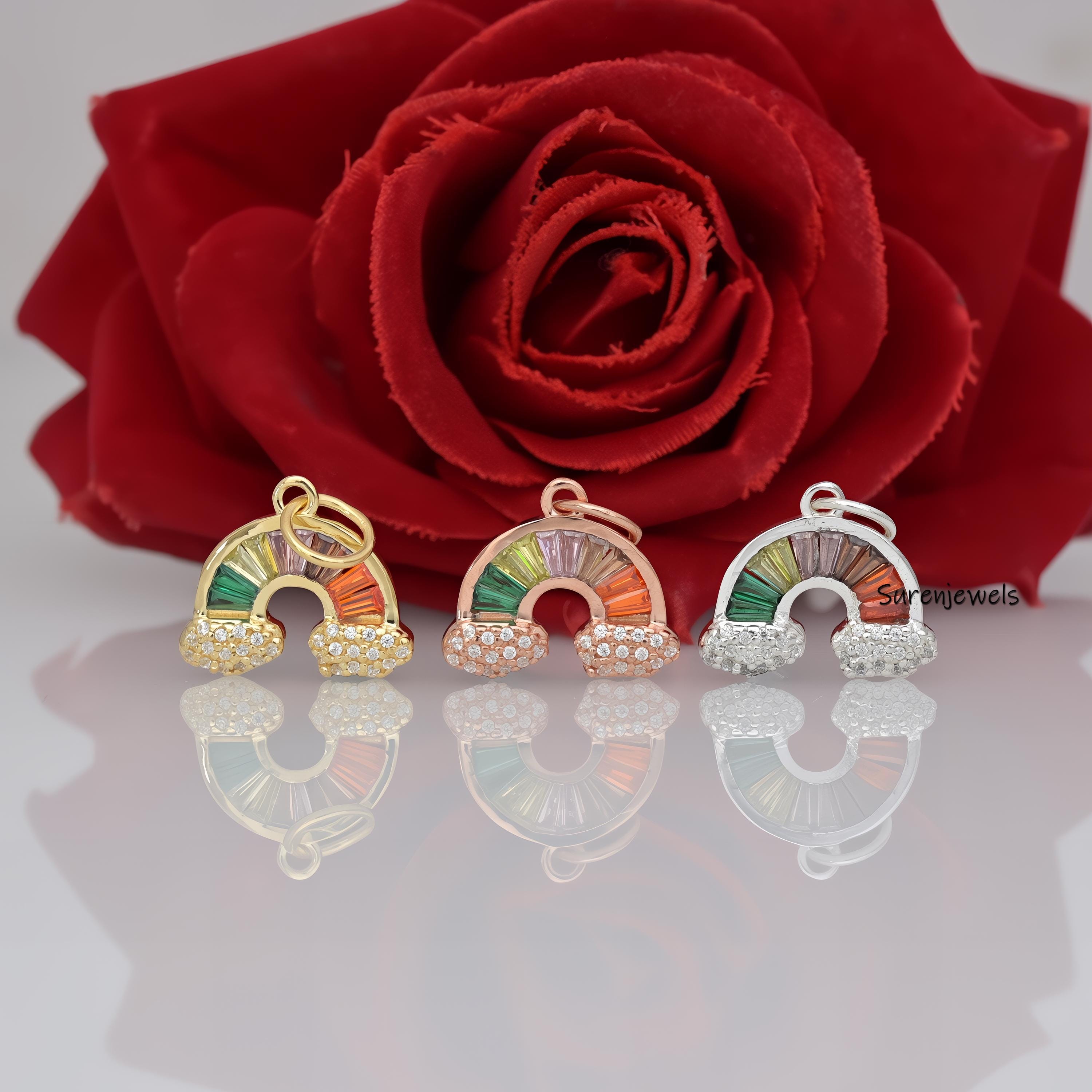 14k Gold Plated Rainbow Pendant: Multi Baguette Charm - Suren Jewels | SKU: SJP1183-SLYGMTBTTCZ
