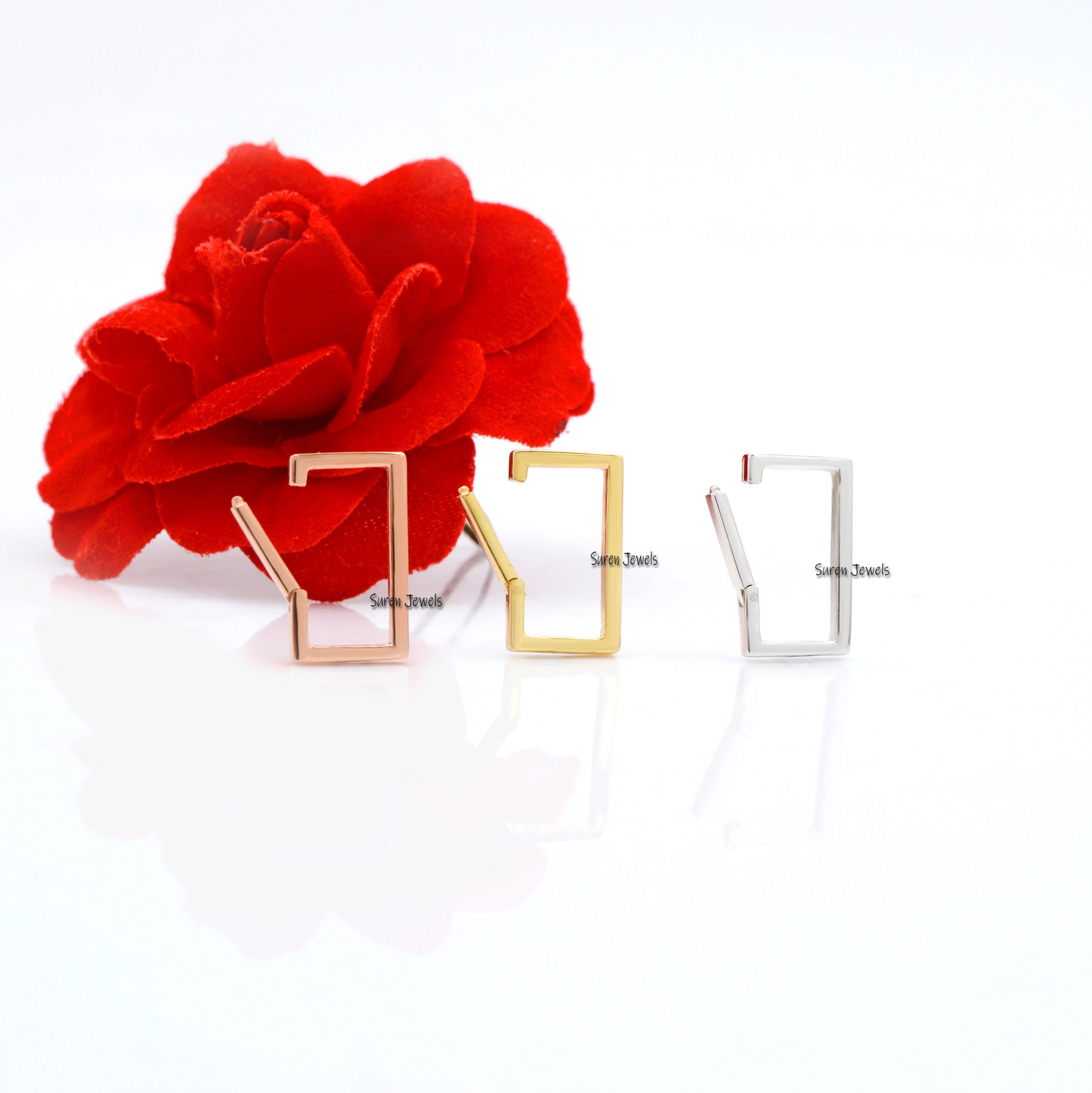 14k Gold Square Charm Holder: Rectangle Link Lock, Enhancer - Suren Jewels | SKU: SJP452-SLYG