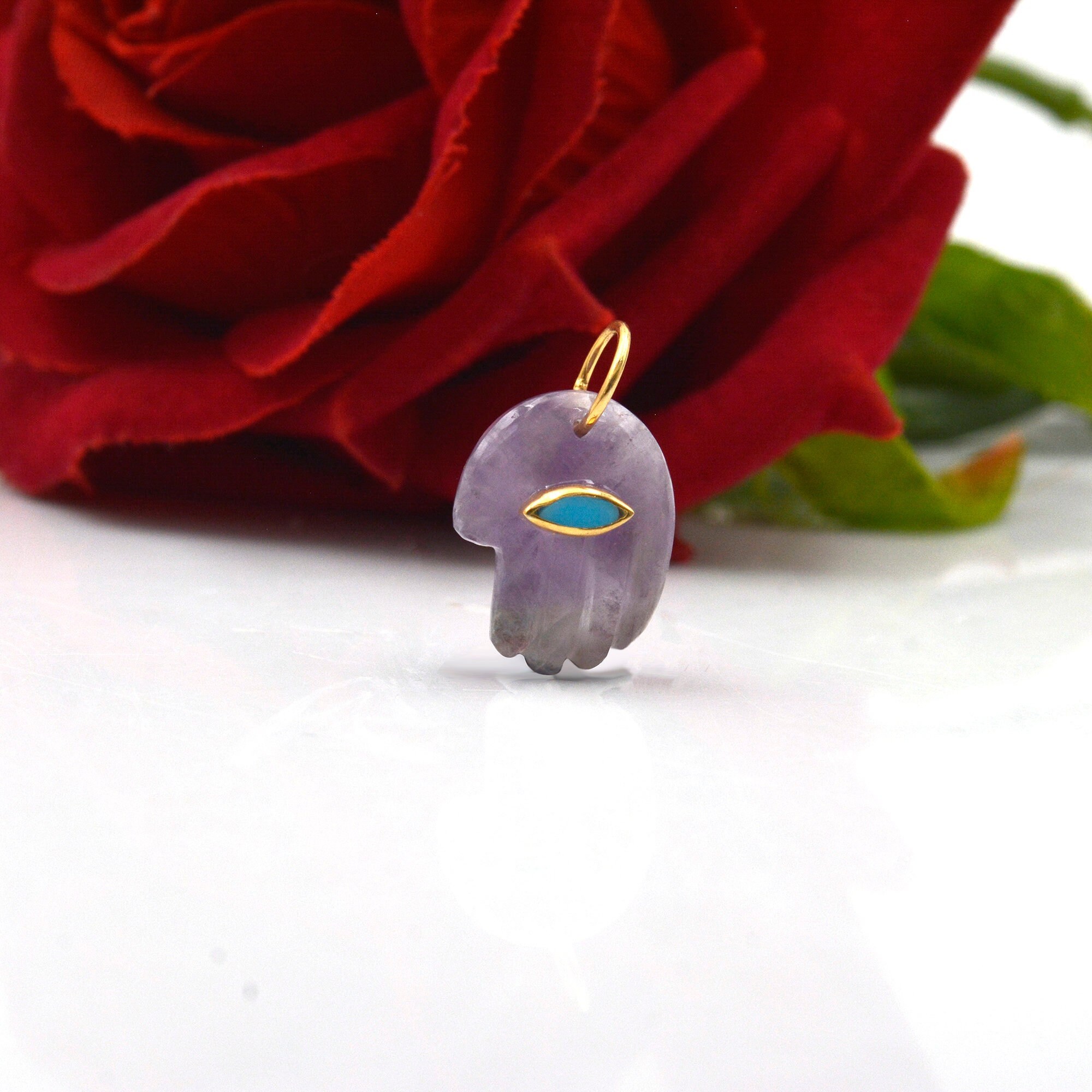 9k Gold Gemstone Figa Hand Pendant: Amethyst or Lapis Charm - View 5 - Suren Jewels | SKU: SJP1047-SLYGAMPSP-15M