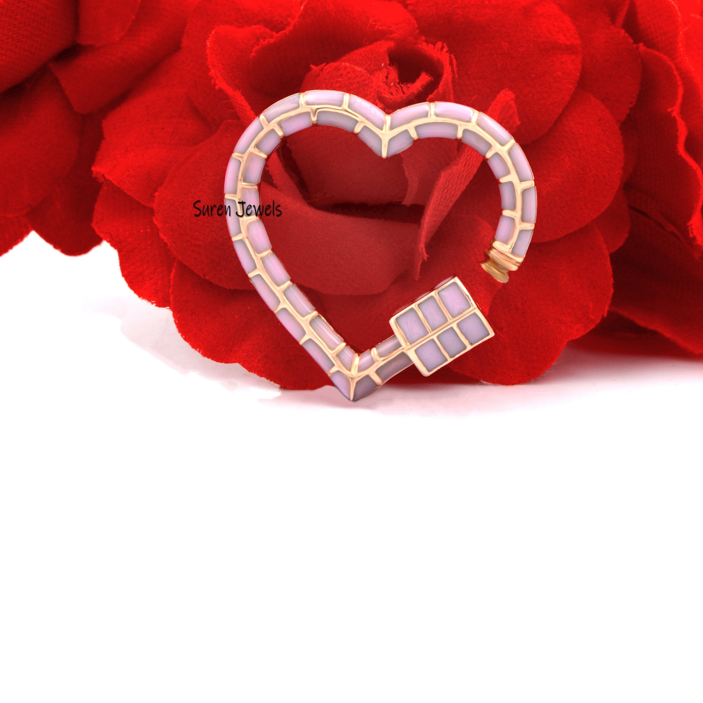 Enamel Heart Carabiner Lock: 925 Silver or Gold - Suren Jewels | SKU: SJC39-SLYGELB