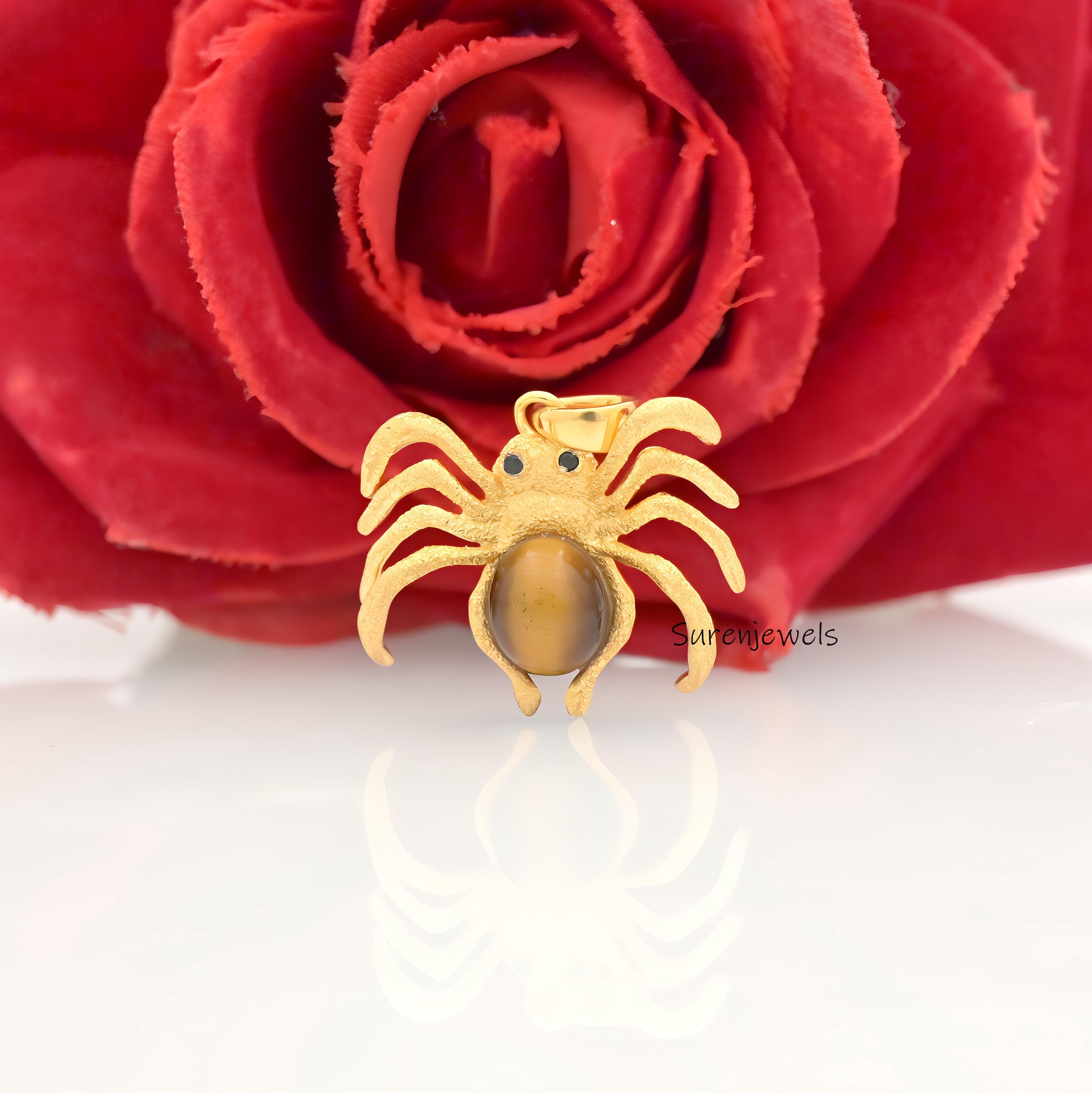 14k Gold Gemstone Spider Pendant: Halloween Jewelry - View 3 - Suren Jewels | SKU: SJP4970-SLNSMKCZ-25M,SJP4538-SLYGTEBKCZ-25
