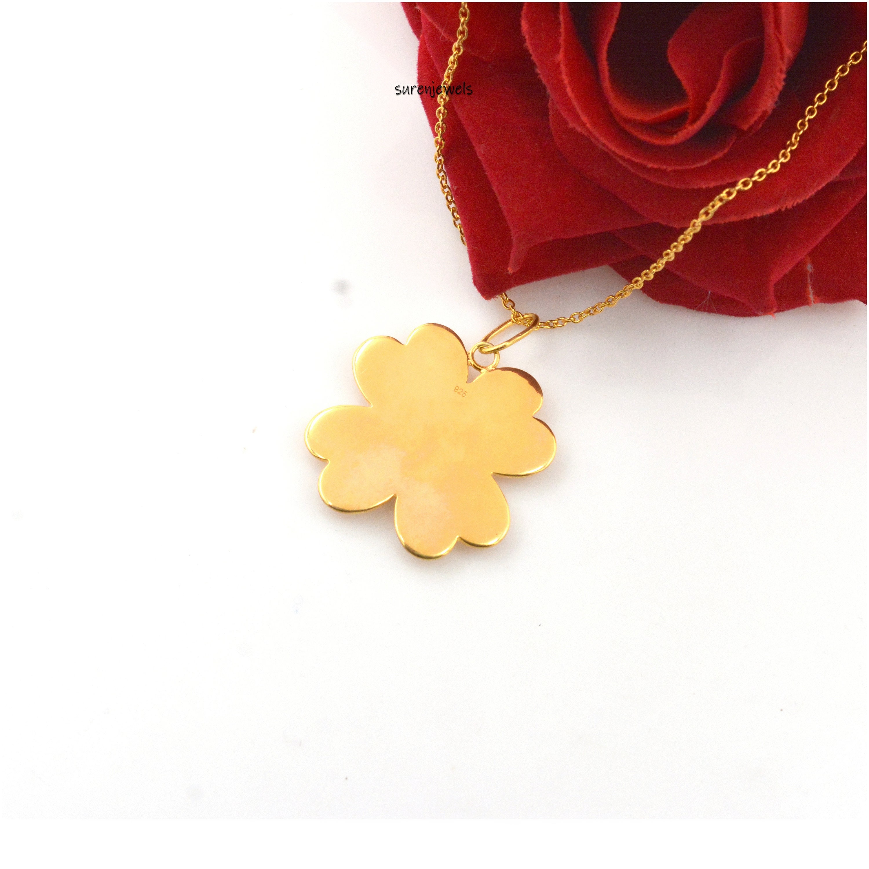 925 Silver Diamond Initial Clover Pendant 4 letter Flower - View 7 - Suren Jewels | SKU: SJP1000