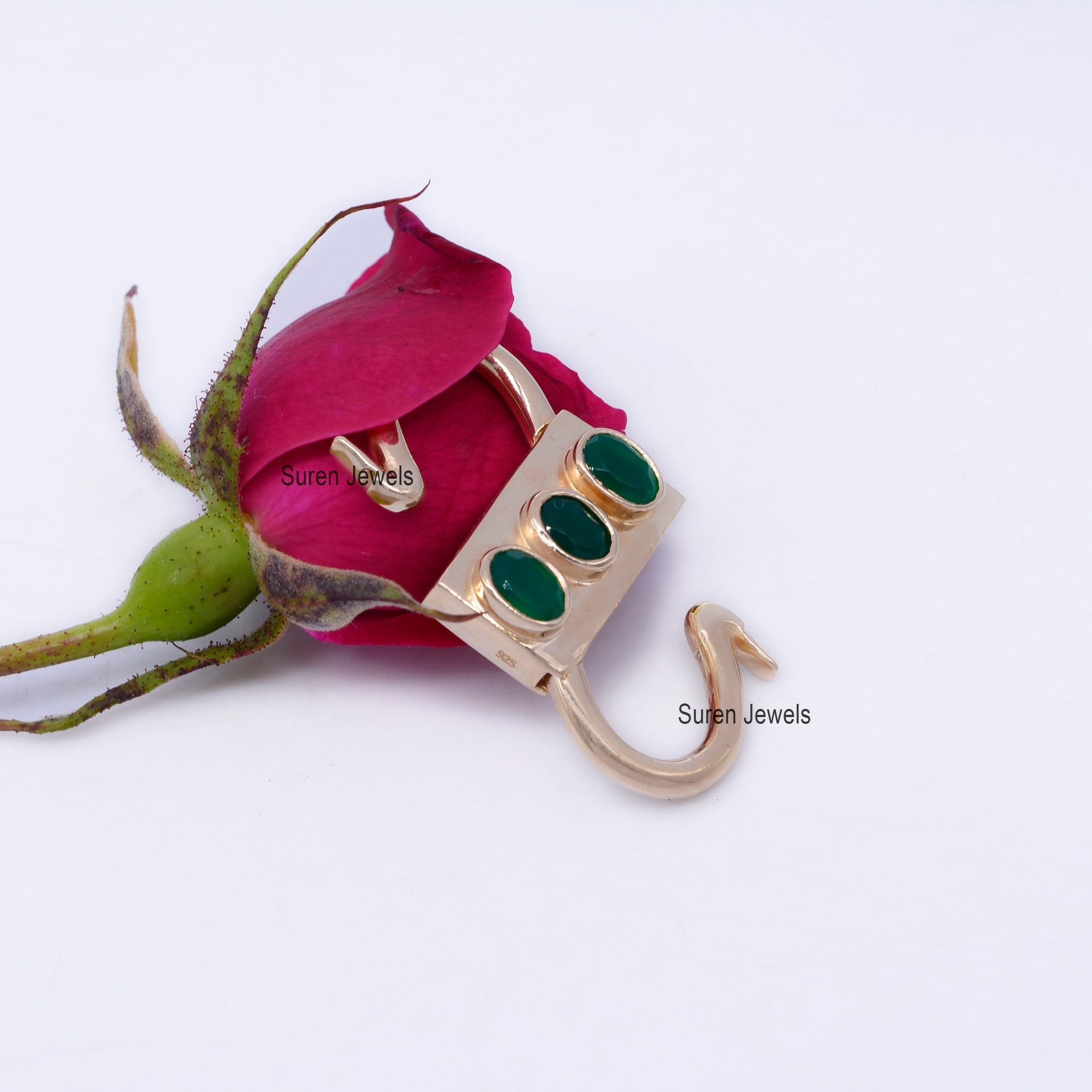 14k Gold Plated Gemstone Padlock Pendant: Handmade Jewelry - Suren Jewels | SKU: SJP31-SLRGBT