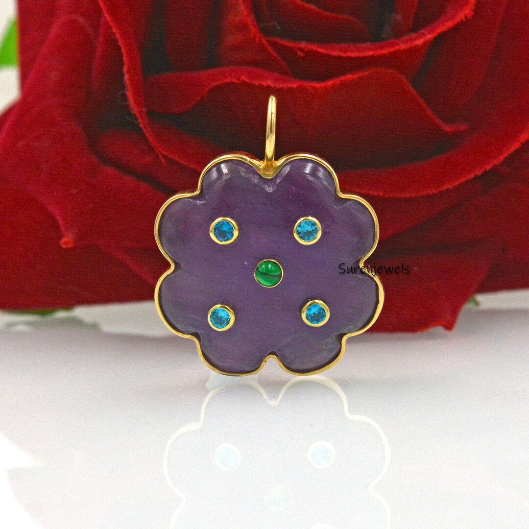 Gemstone Flower Pendant 925 Silver Coral Flower Pendant Hand Etsy
