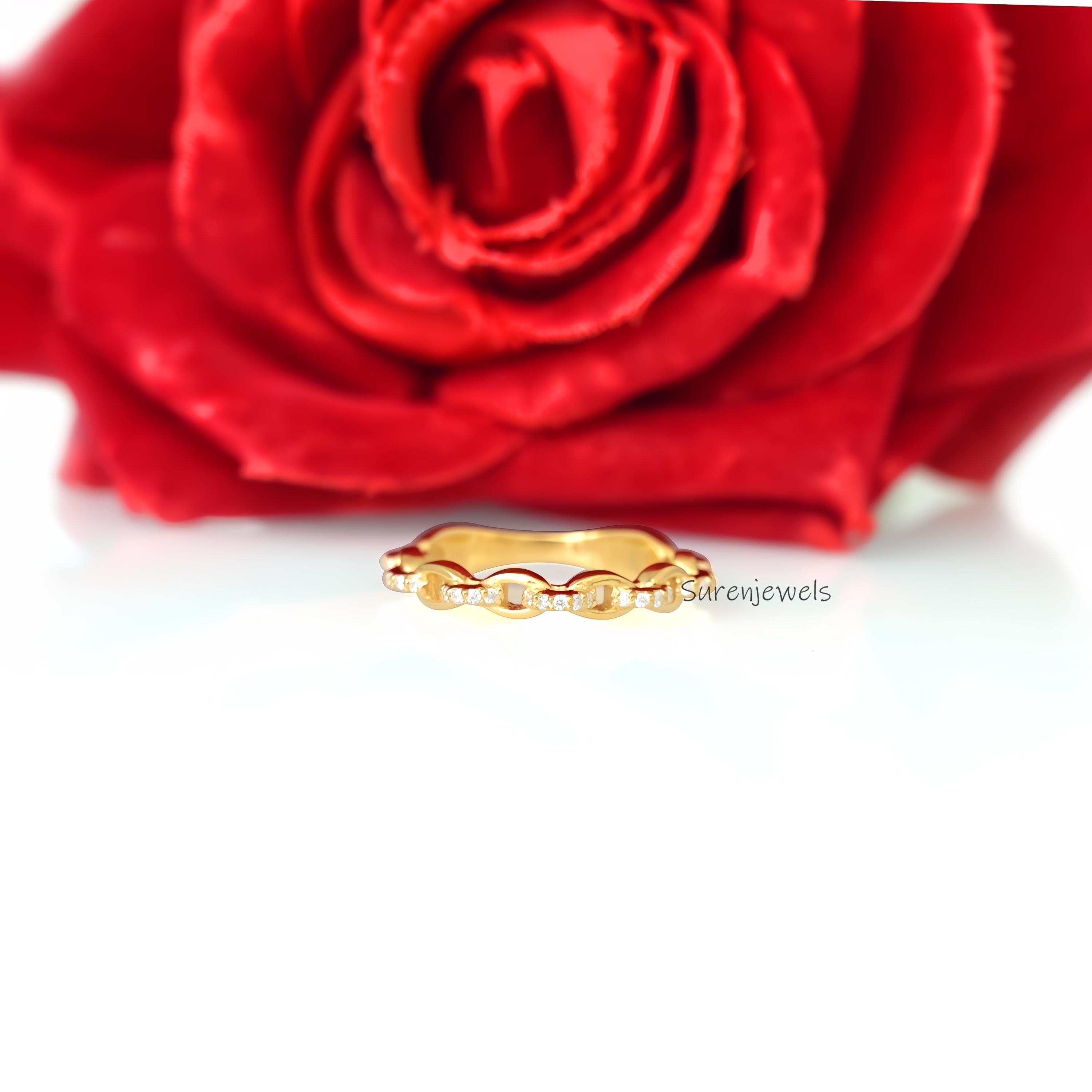 14K Gold Diamond Chain Link Ring, Solid Gold - View 2 - Suren Jewels | SKU: SJR2657