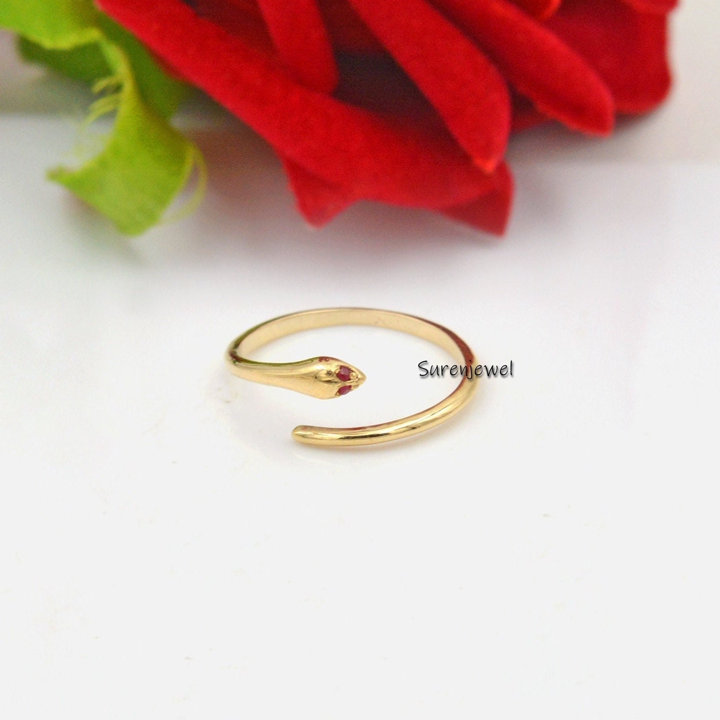 Sterling Silver Diamond Snake Ring - Adjustable Jewelry - Suren Jewels | SKU: SJR03-SLYGDI