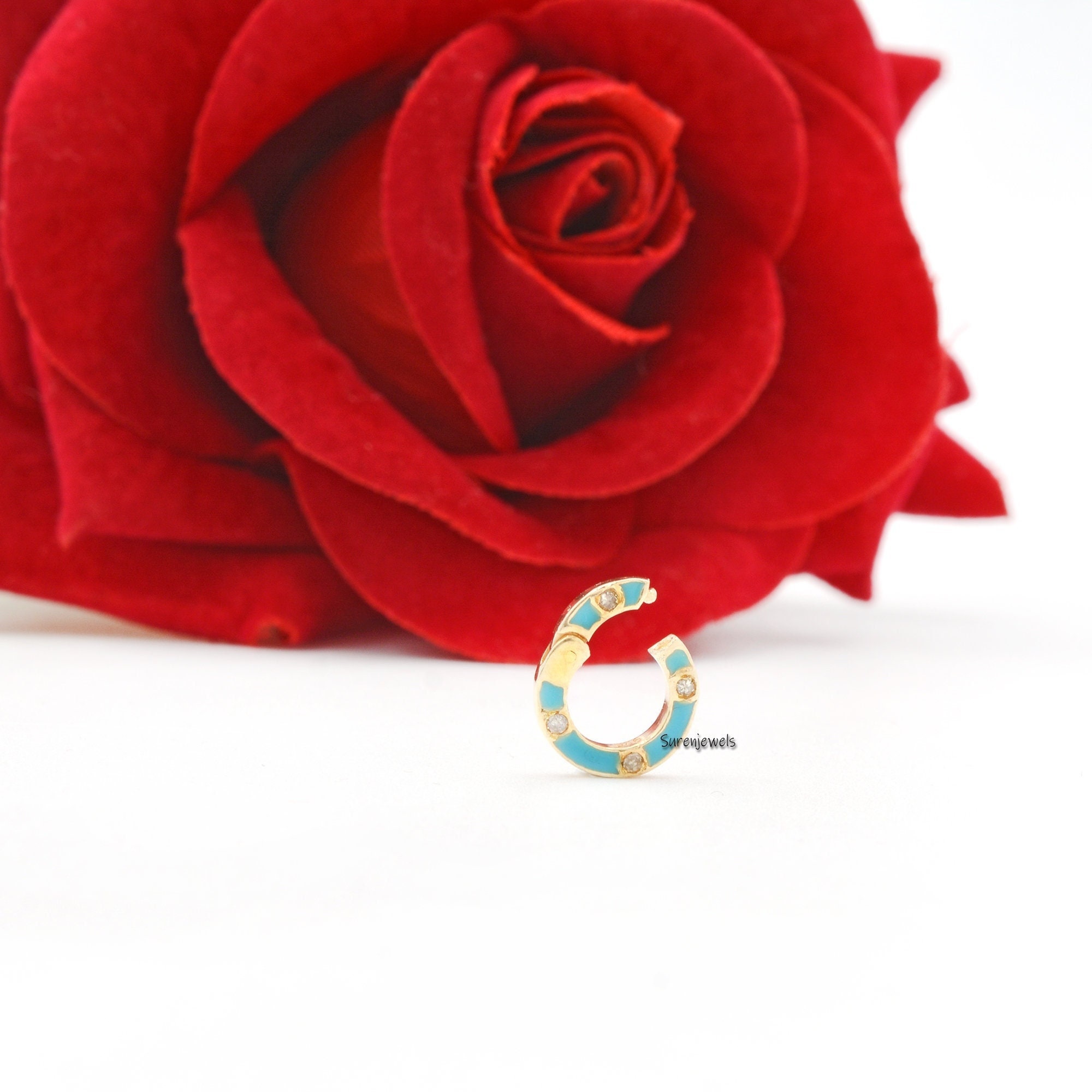 14k Gold Enamel Charm Enhancer: Diamond Circle Charm Holder - View 2 - Suren Jewels | SKU: SJP784-