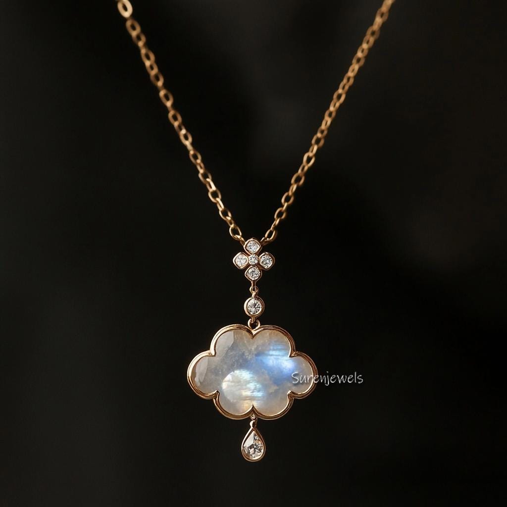 14K Gold Cloud Pendant: Star Moon Gemstone Necklace - View 2 - Suren Jewels | SKU: SJP5346-SLYGMSCZ-30M,SJP5023,SJP,SJP4740-S