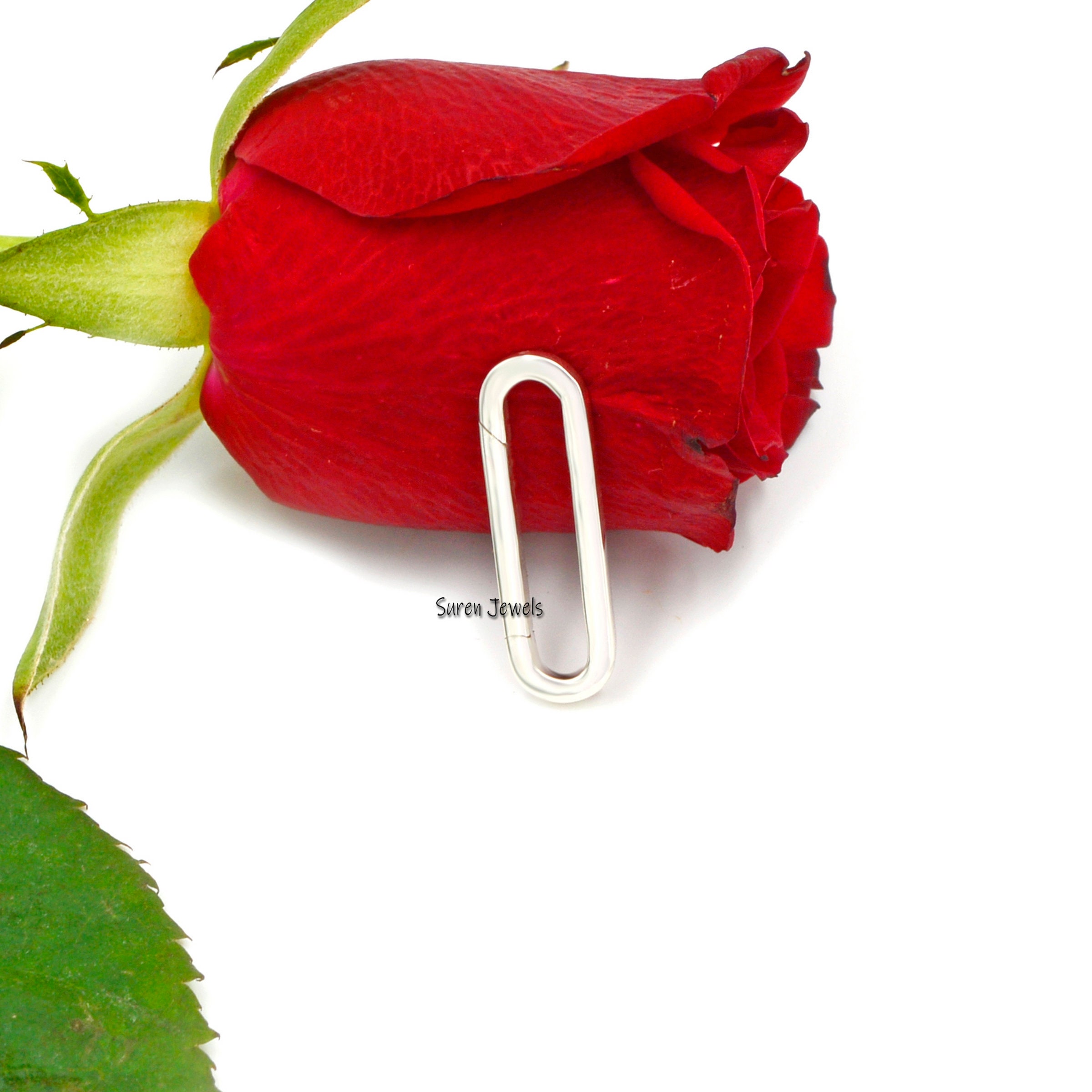 925 Silver Oval Charm Enhancer: Thick Link Holder (22mm) - View 6 - Suren Jewels | SKU: SJP680-SLYG-22M