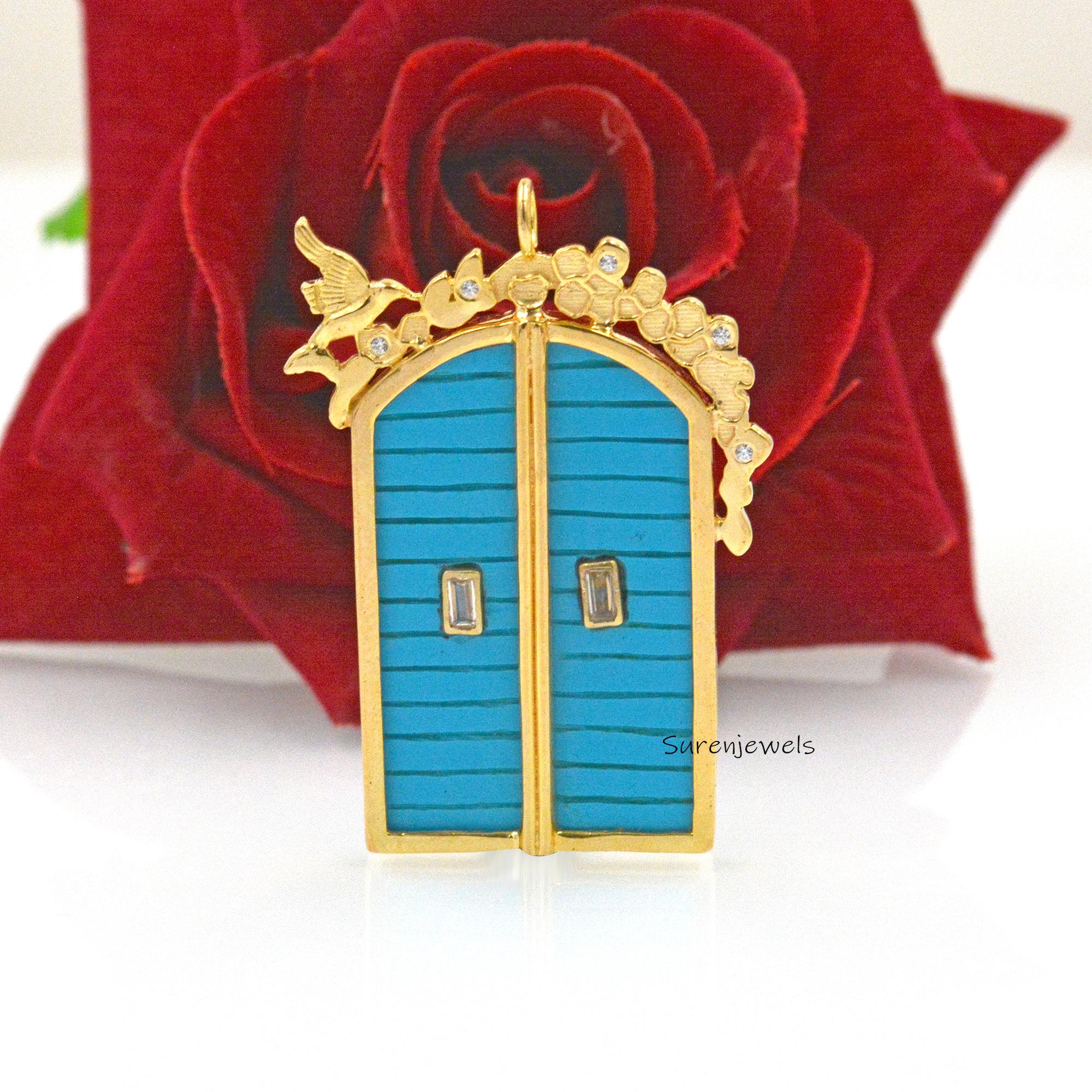 14k Yellow Gold Gemstone Pendant: Handmade Vintage Design - Suren Jewels | SKU: SJP1676-