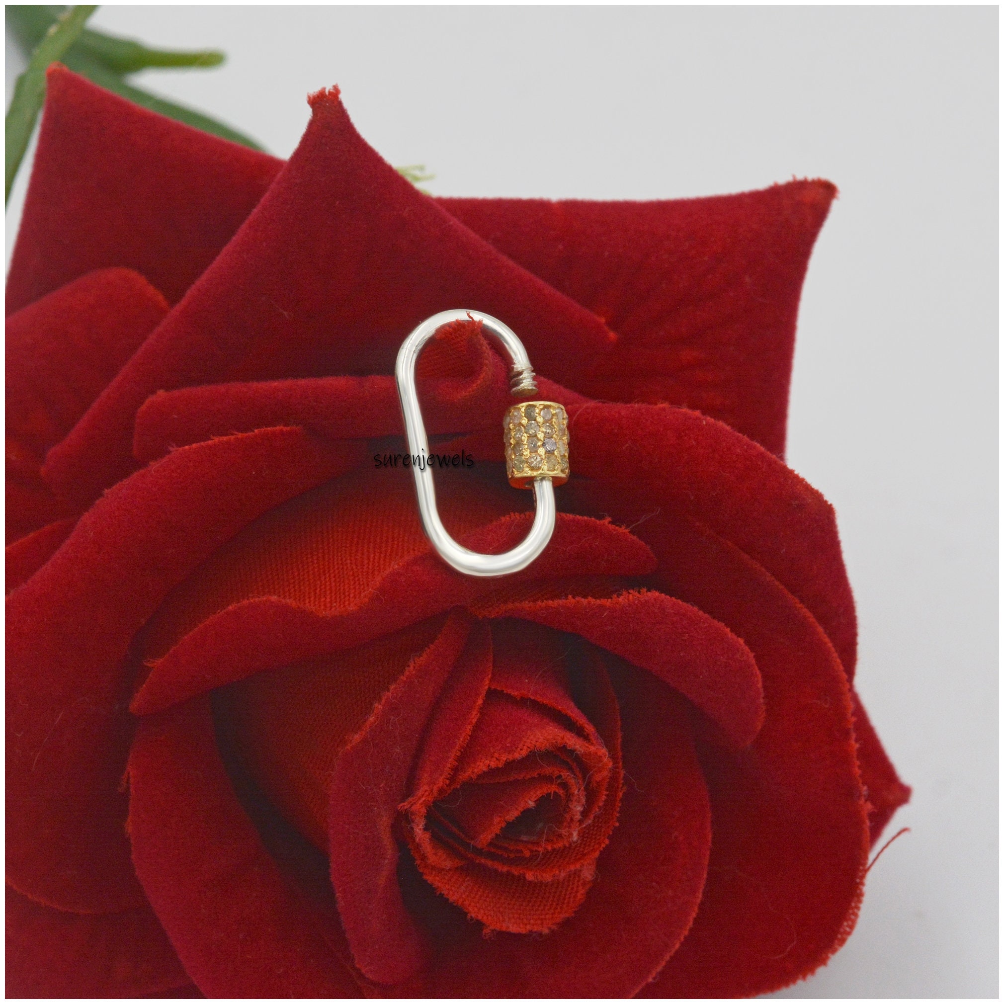Two Tone Diamond Carabiner Lock - View 6 - Suren Jewels | SKU: SJC131