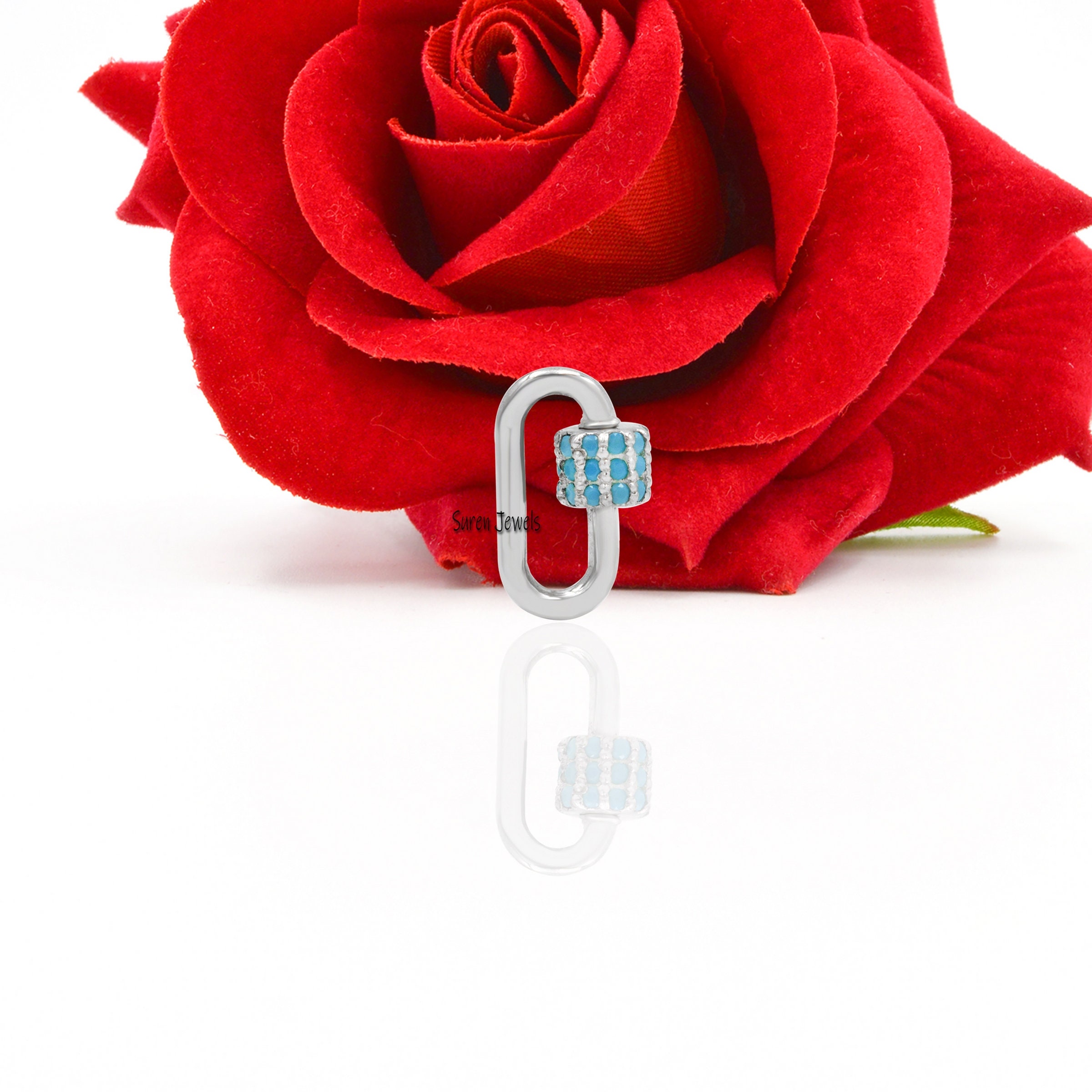 Turquoise Sterling Silver Carabiner Lock: Oval Jewelry Clasp - View 4 - Suren Jewels | SKU: SJC07-SLWGTQ-30M
