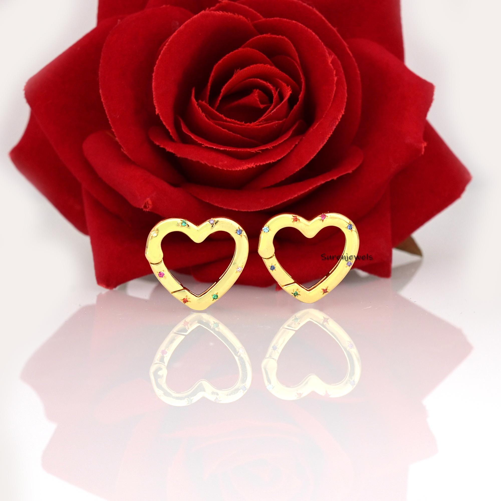 925 Silver Diamond Heart Charm Enhancer: Gemstone Link Lock - View 2 - Suren Jewels | SKU: SJP808-SP