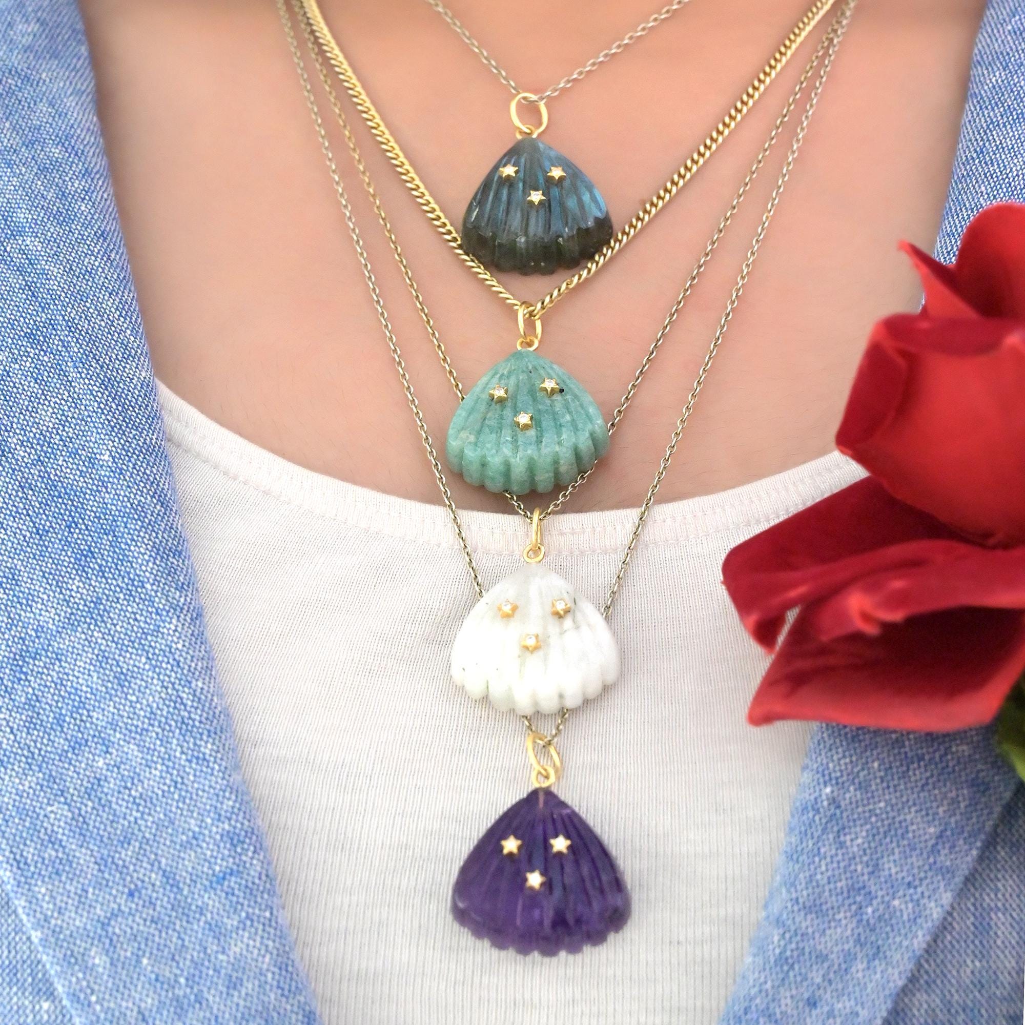 925 Silver Gemstone Shell Pendant: Hand Carved Charm - View 2 - Suren Jewels | SKU: SJP1497