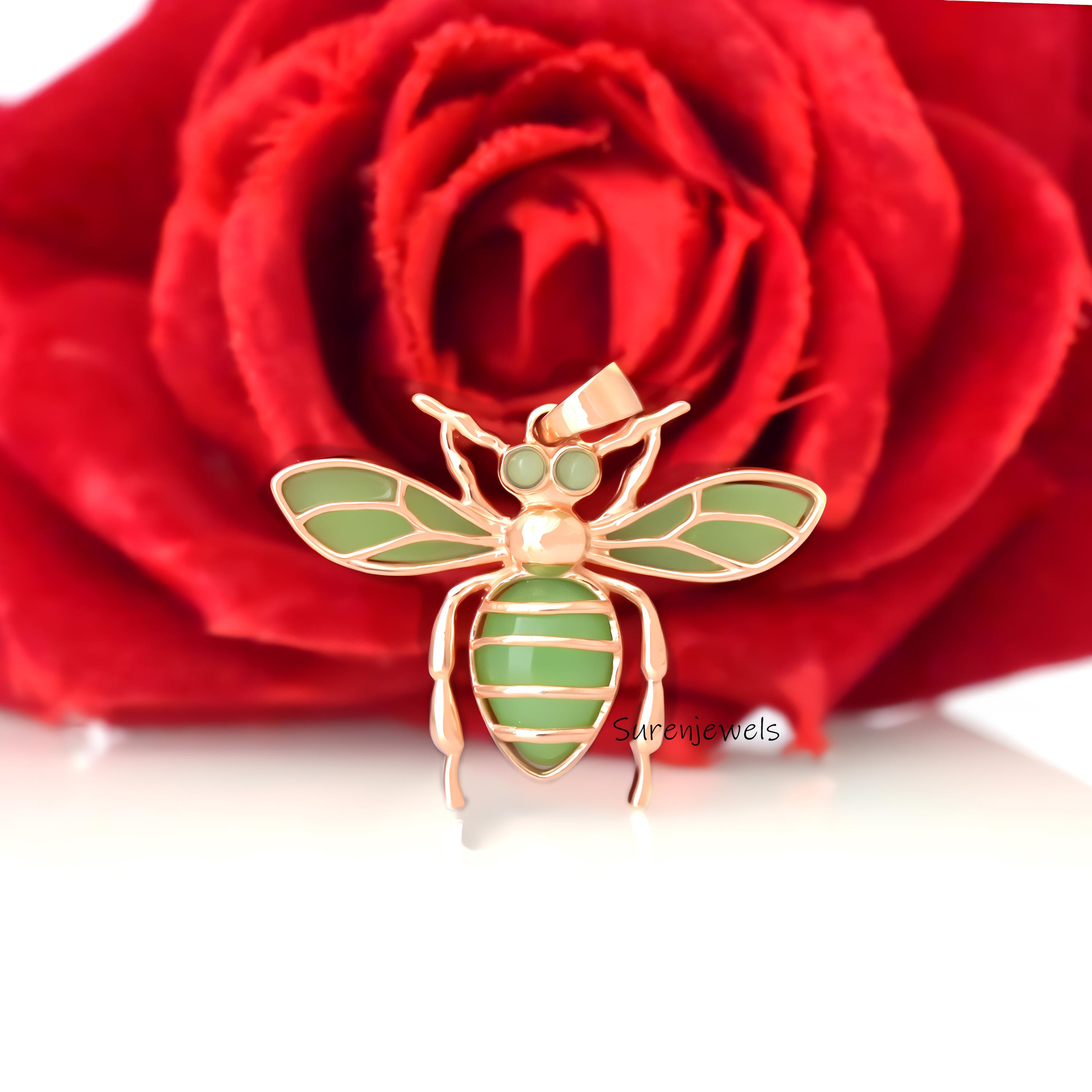 14k Gold Opal Honey Bee Pendant: Dainty Gemstone Bee Charm - View 2 - Suren Jewels | SKU: SJP4623-SLYGOPCZ-25M,SJP4496-SLNSEO
