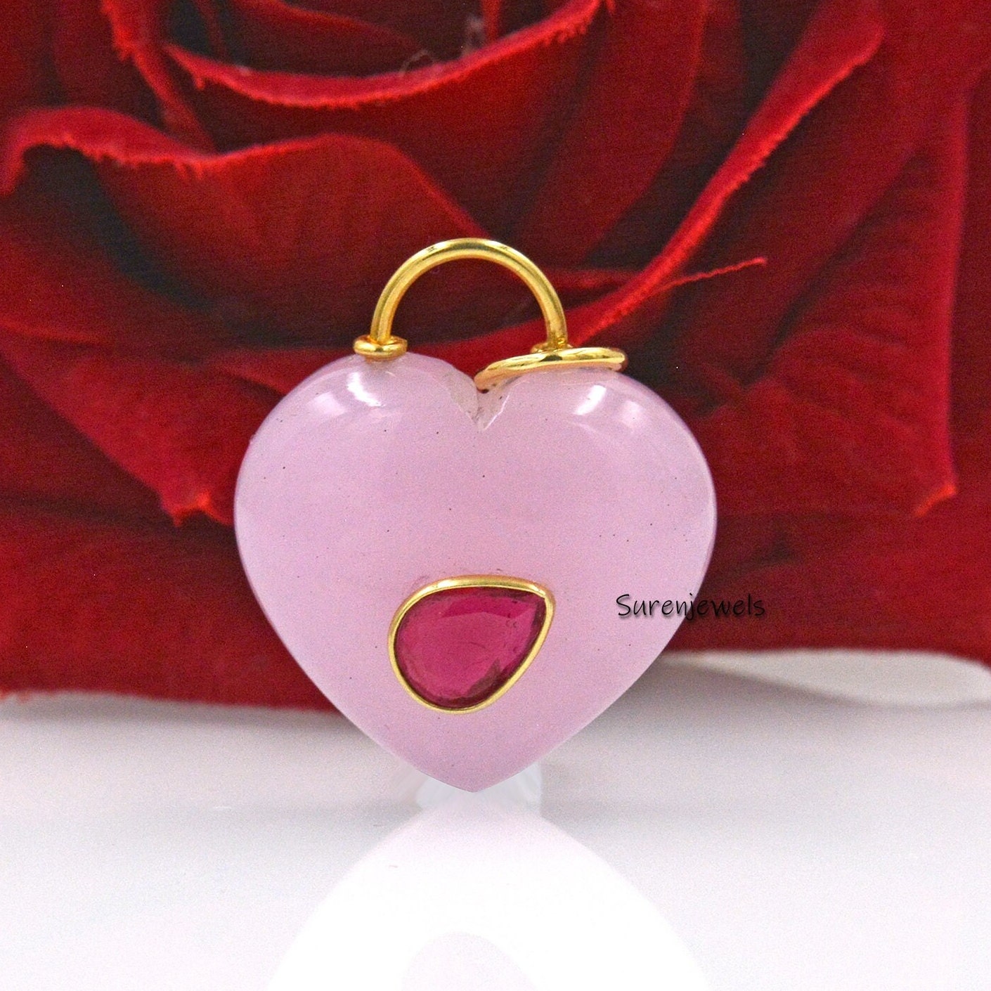 14K Gold Gemstone Heart Padlock Pendant: Handmade Padlock Design - View 7 - Suren Jewels | SKU: SJP1680
