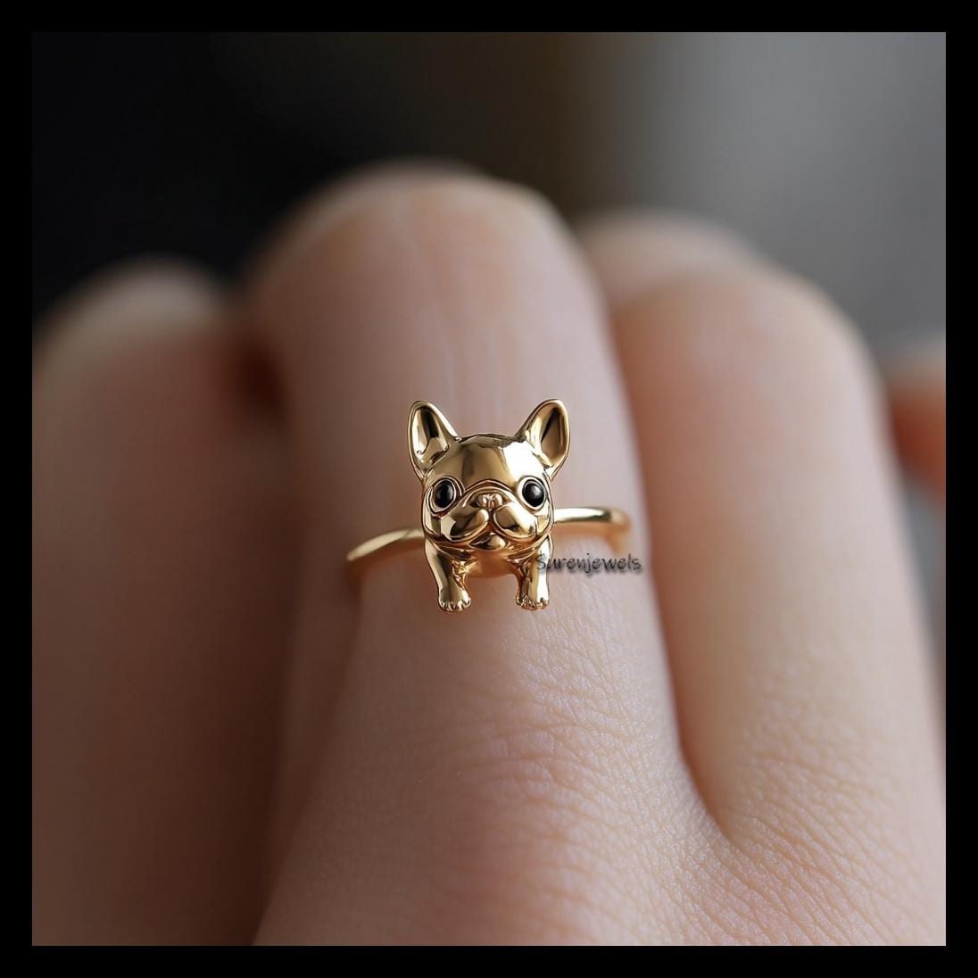 14k Gold Bulldog Ring: Delicate Animal Jewelry - View 2 - Suren Jewels | SKU: SJR,SJR3109-SLYGBKCZ-US-8