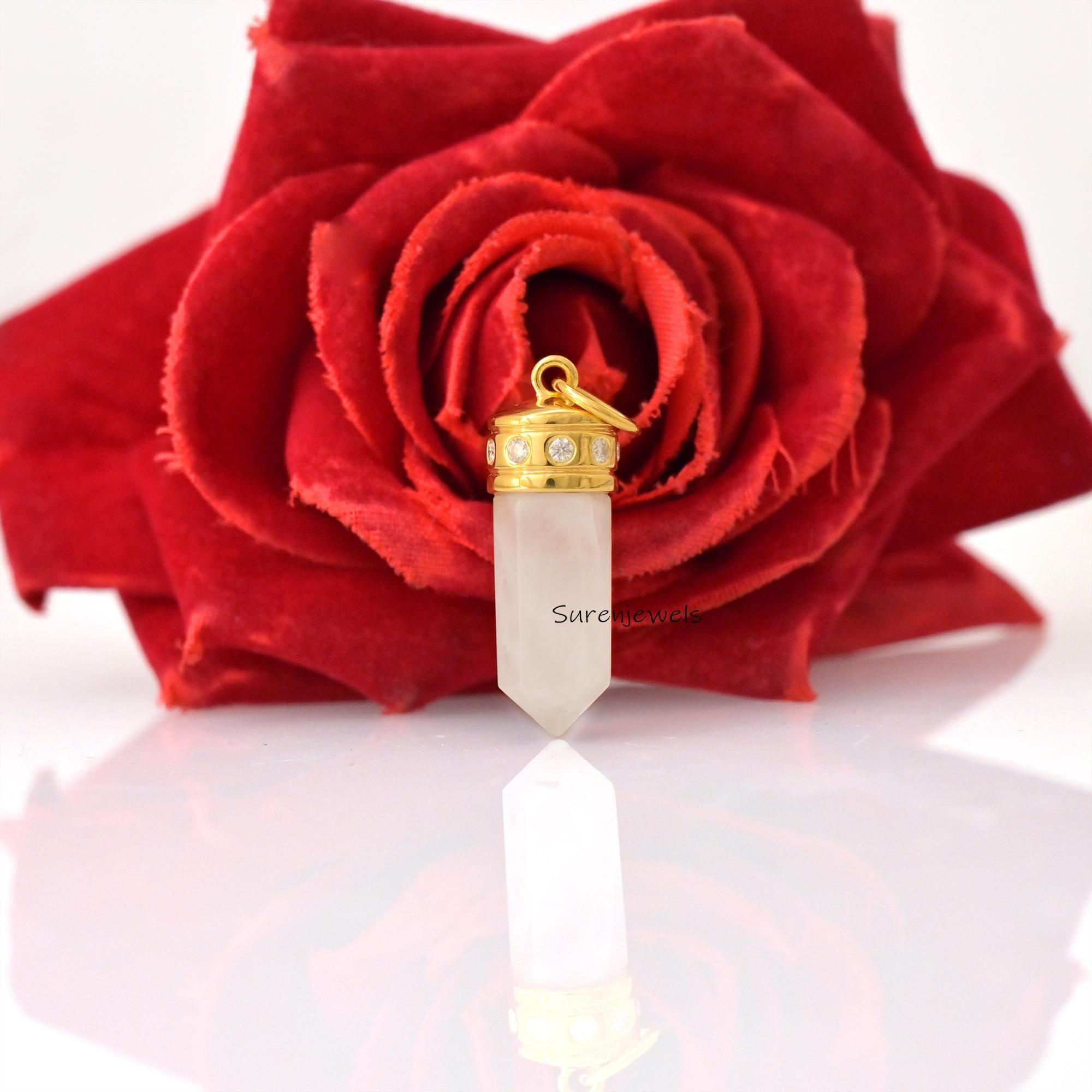 14K Gold Moonstone Point Pendant with Moissanite Diamond - View 5 - Suren Jewels | SKU: SJP,SJP6060-SLYGMSMN-30M