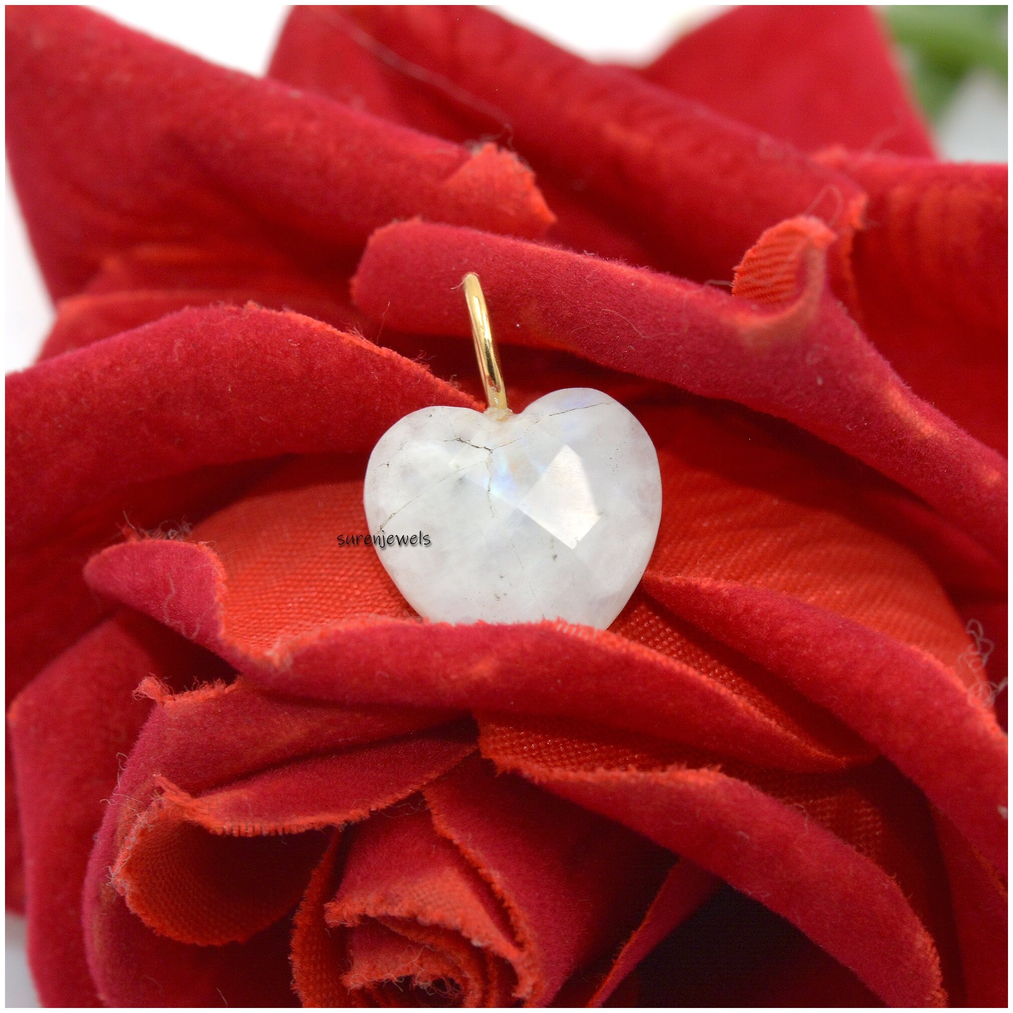 14K Gold Gemstone Heart Charm: Turquoise, Malachite, Designer Pendant - View 4 - Suren Jewels | SKU: SJP1169-SLYGTQ