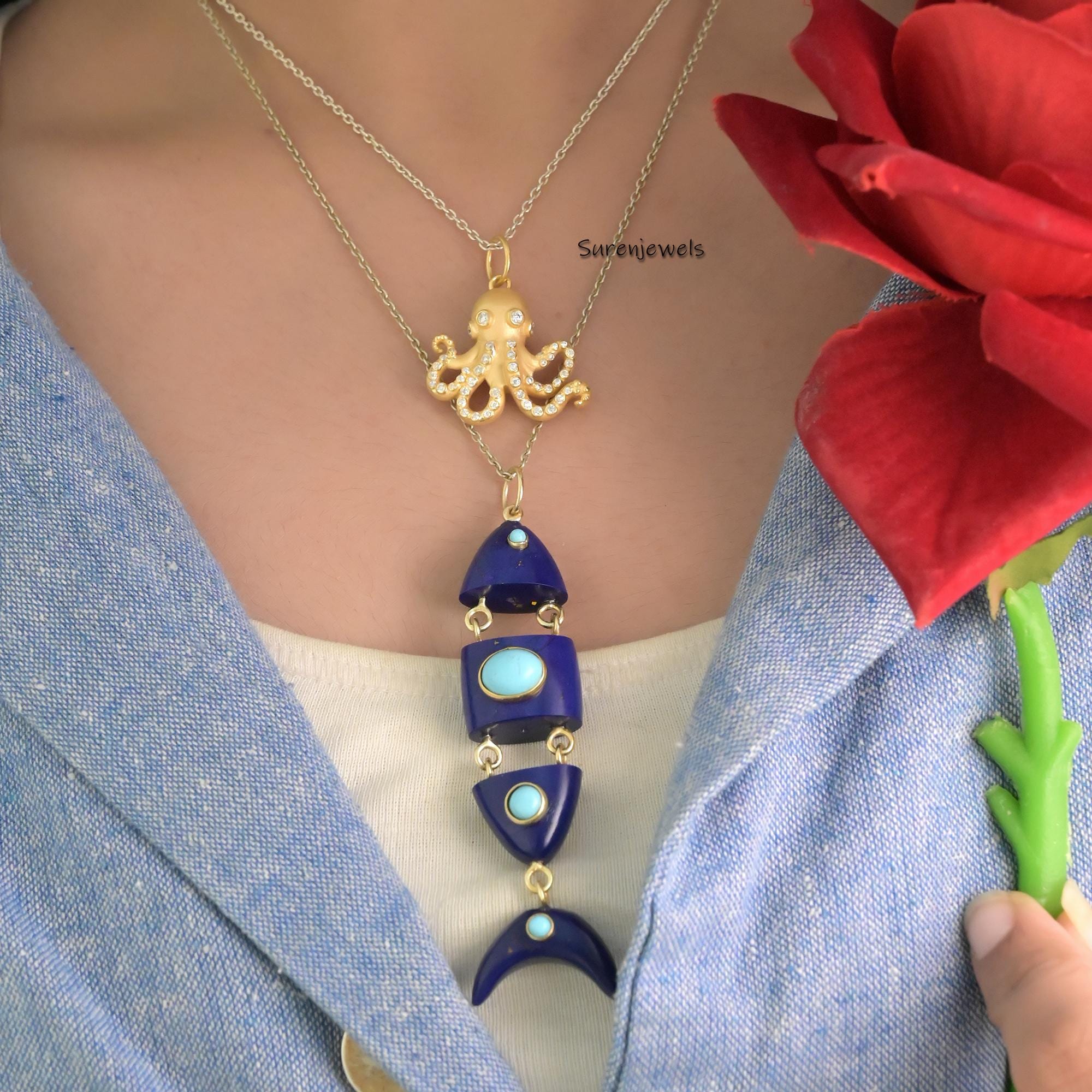 Sterling Silver Octopus Pendant | Nautical Ocean Jewelry - View 2 - Suren Jewels | SKU: SJP2685-SLYG