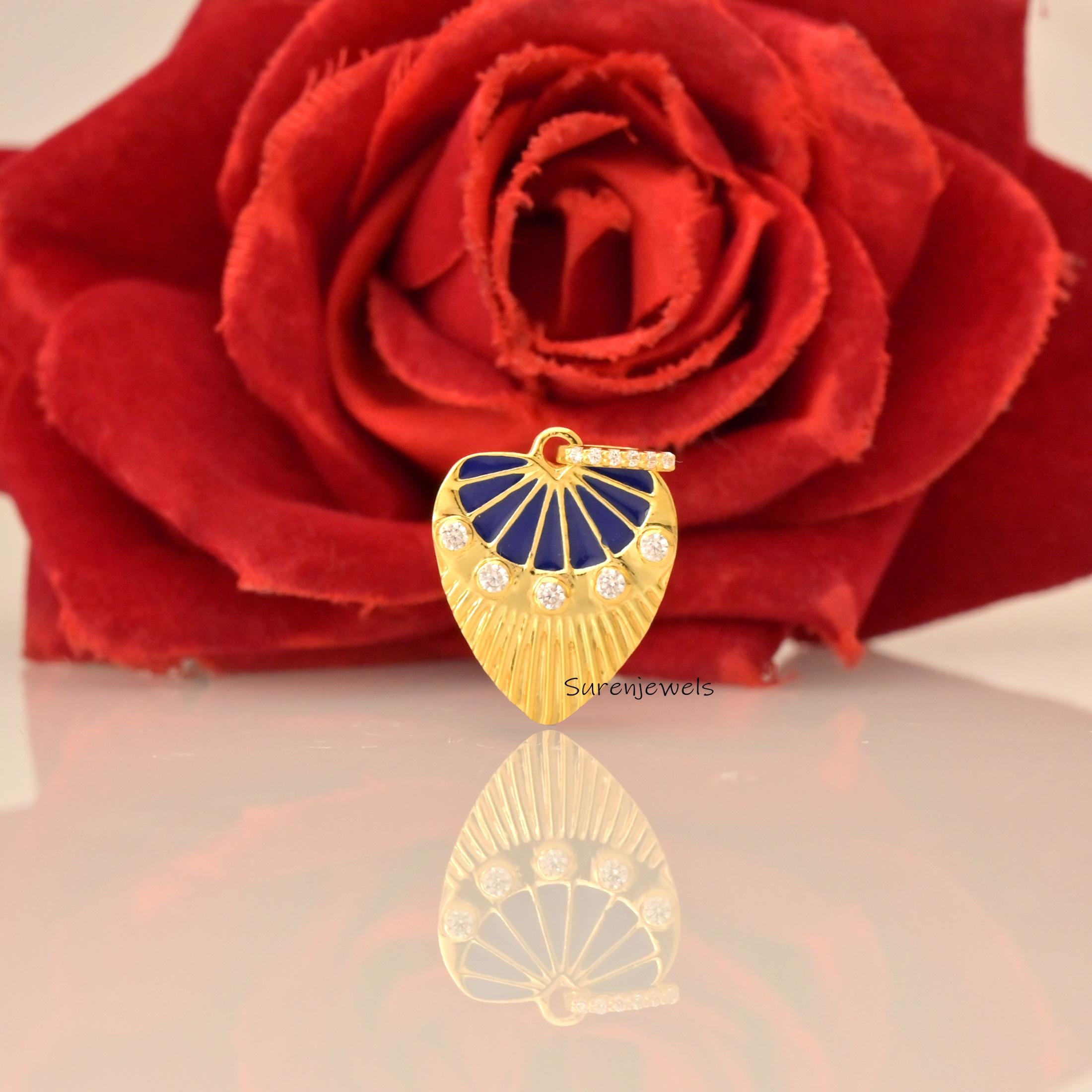 14k Gold Fluted Heart Pendant: Sunburst Style Gemstone - View 2 - Suren Jewels | SKU: sJP5044-SLYG
