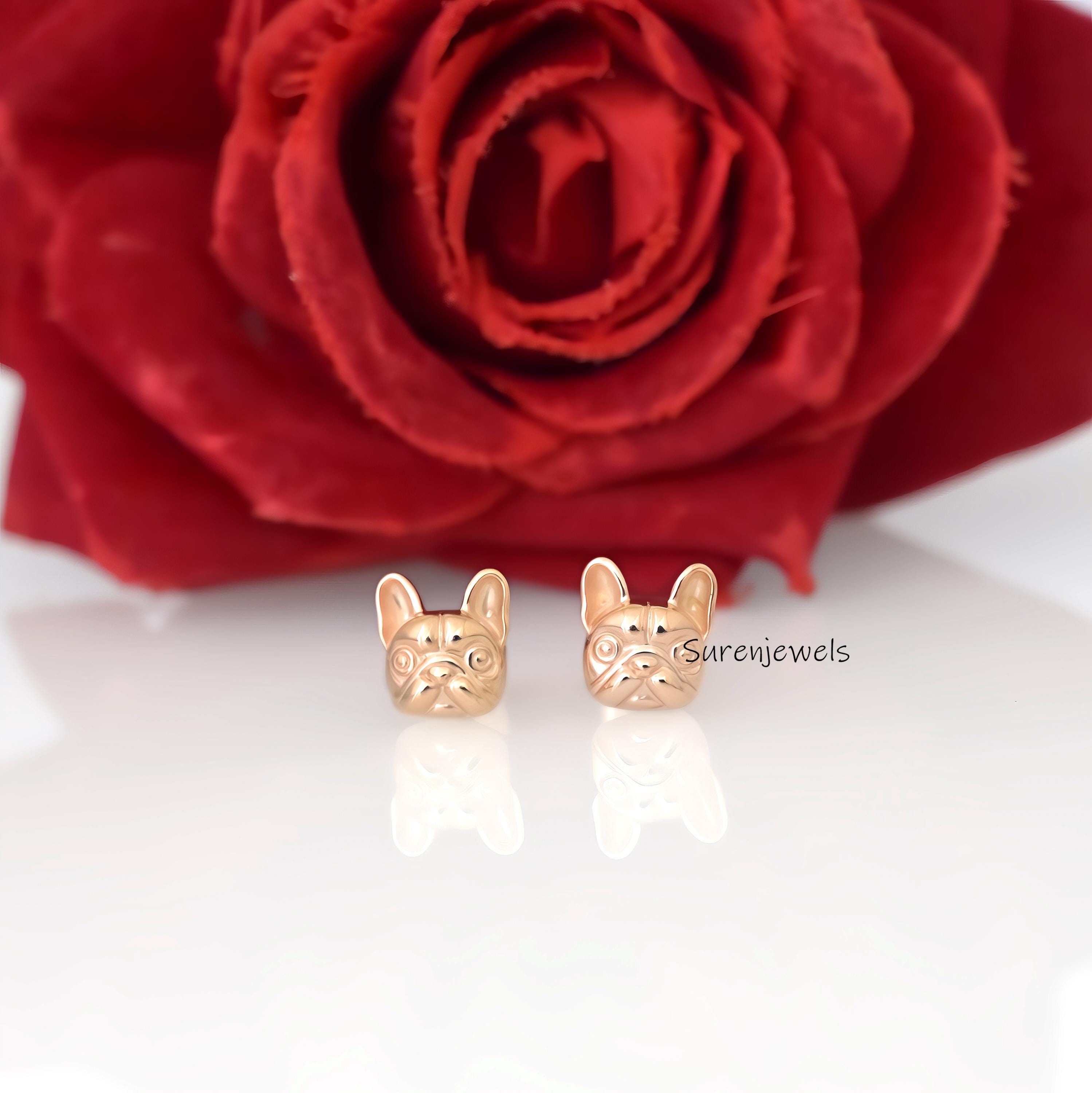 14k Gold Boston Terrier Stud Earrings, Animal Jewelry - View 2 - Suren Jewels | SKU: SJE1833-SLYG-10M