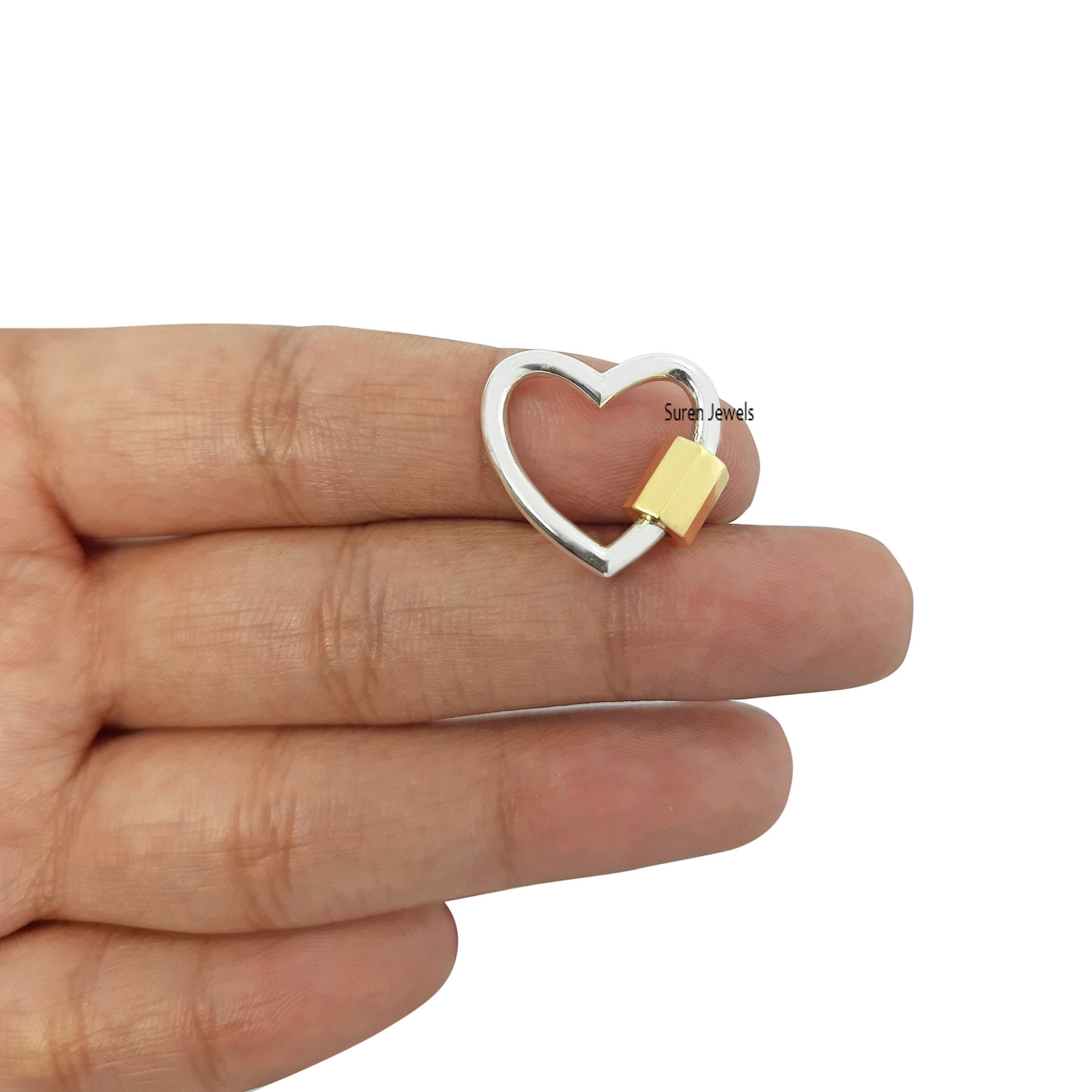 925 Silver Heart Carabiner Lock Plain Heart Carabiner Silver Etsy