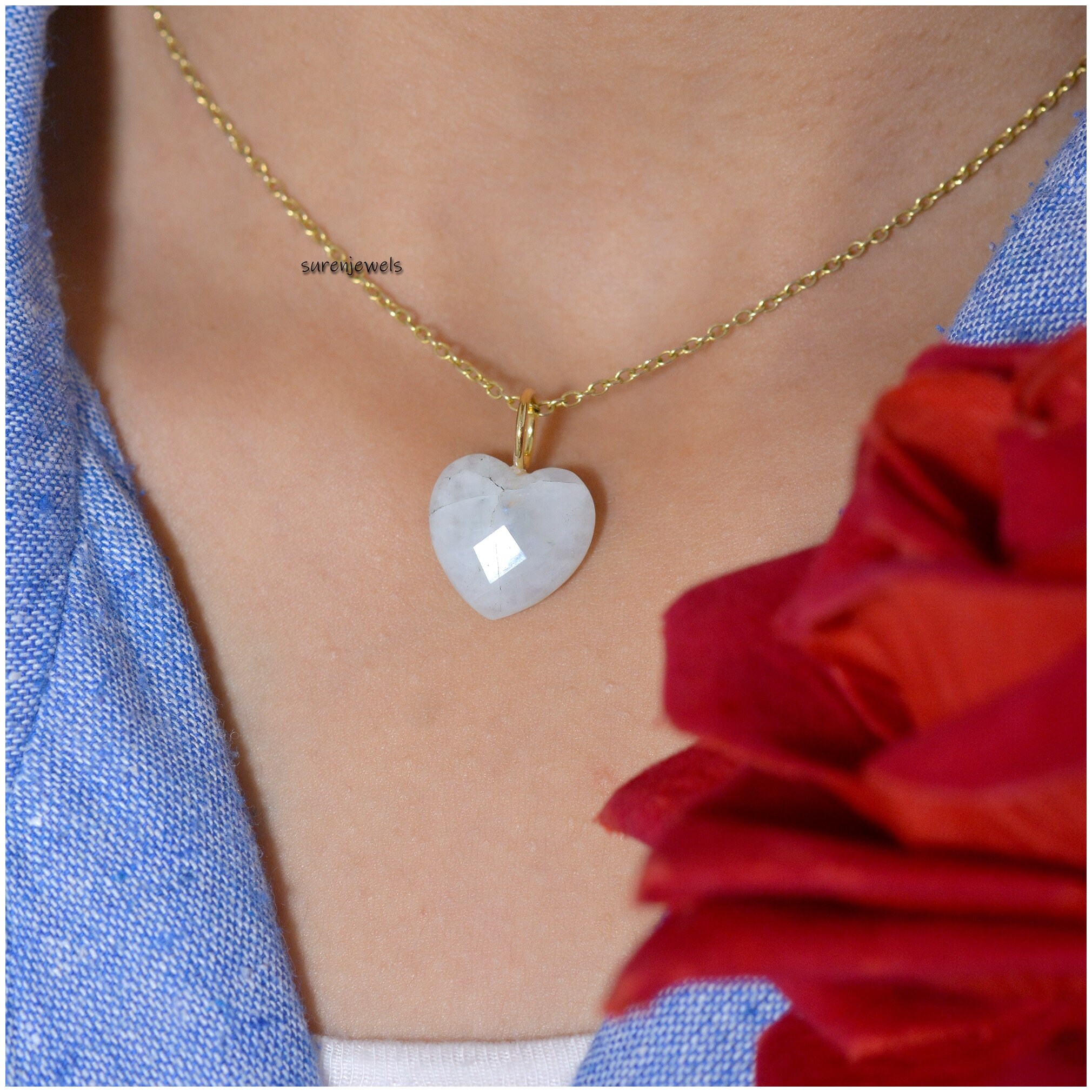 14K Gold Gemstone Heart Charm: Turquoise, Malachite, Designer Pendant - View 5 - Suren Jewels | SKU: SJP1169-SLYGTQ