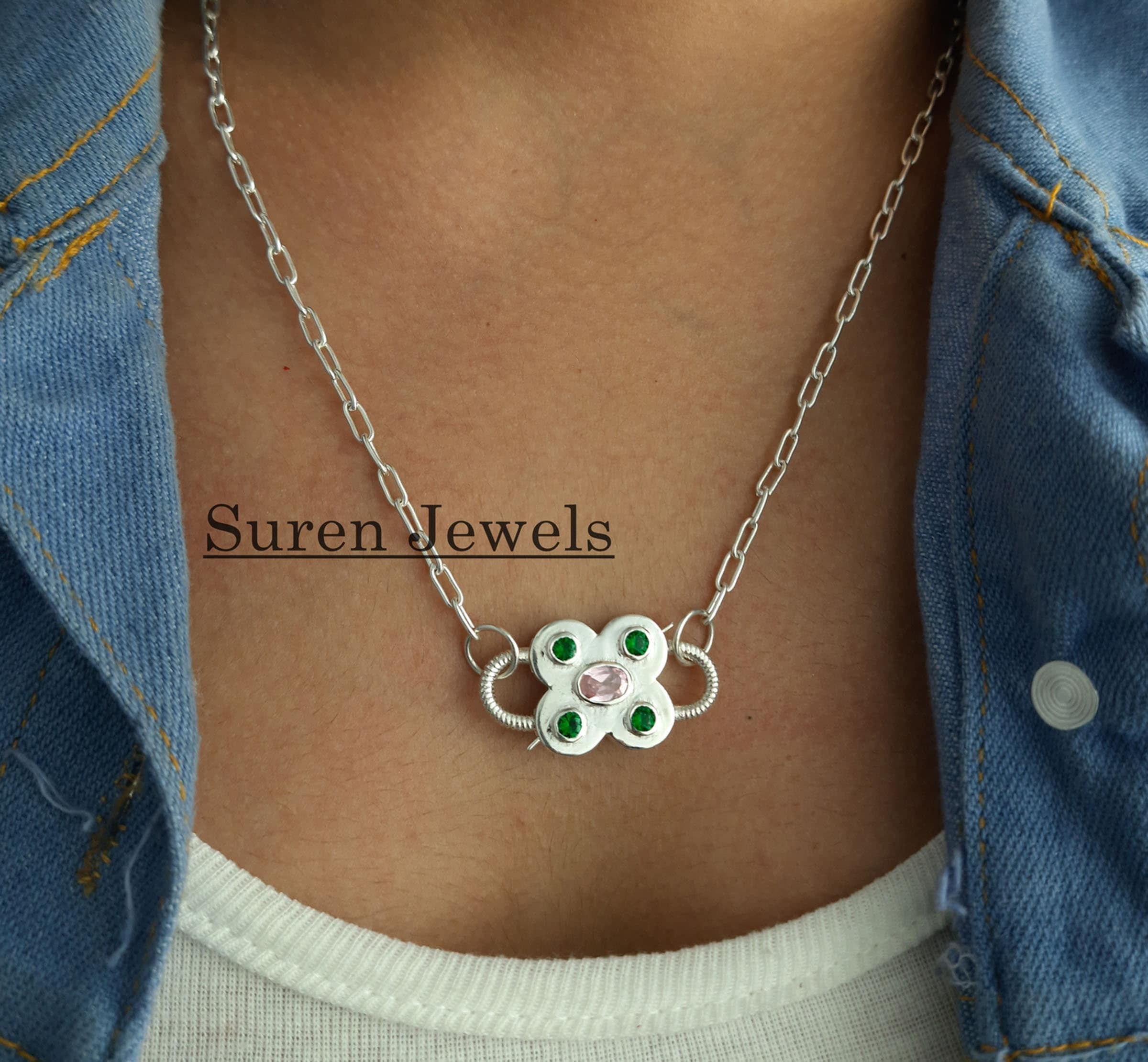 925 Silver Gemstone Padlock: Vintage Connector, Handmade Victorian Pendant - View 2 - Suren Jewels | SKU: SJP65-SLYGPOGO