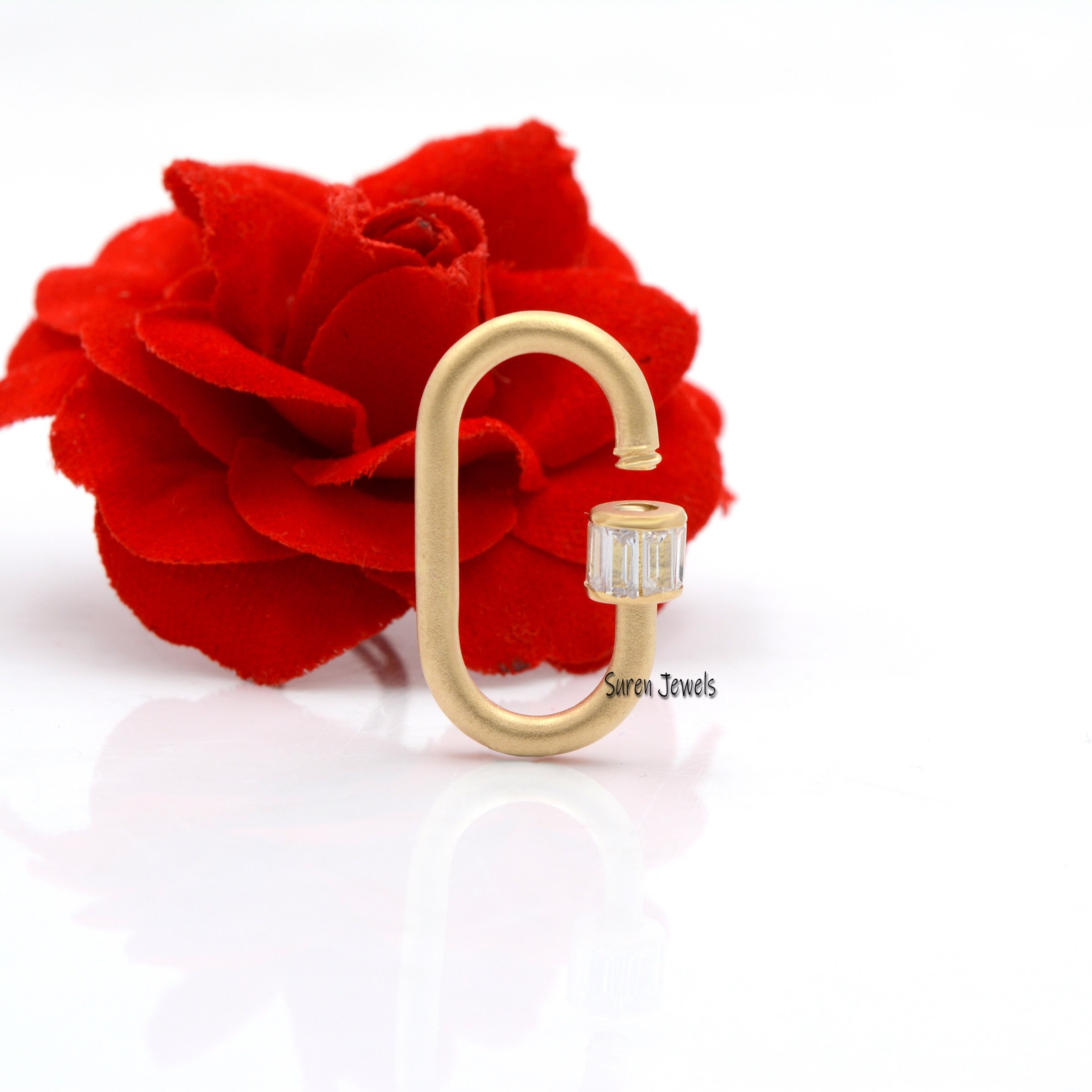 14k Solid Gold Carabiner Lock Bracelet: Chunky Curb Chain, White Topaz - View 3 - Suren Jewels | SKU: MJA554-SLWGYGBTTWT-C136