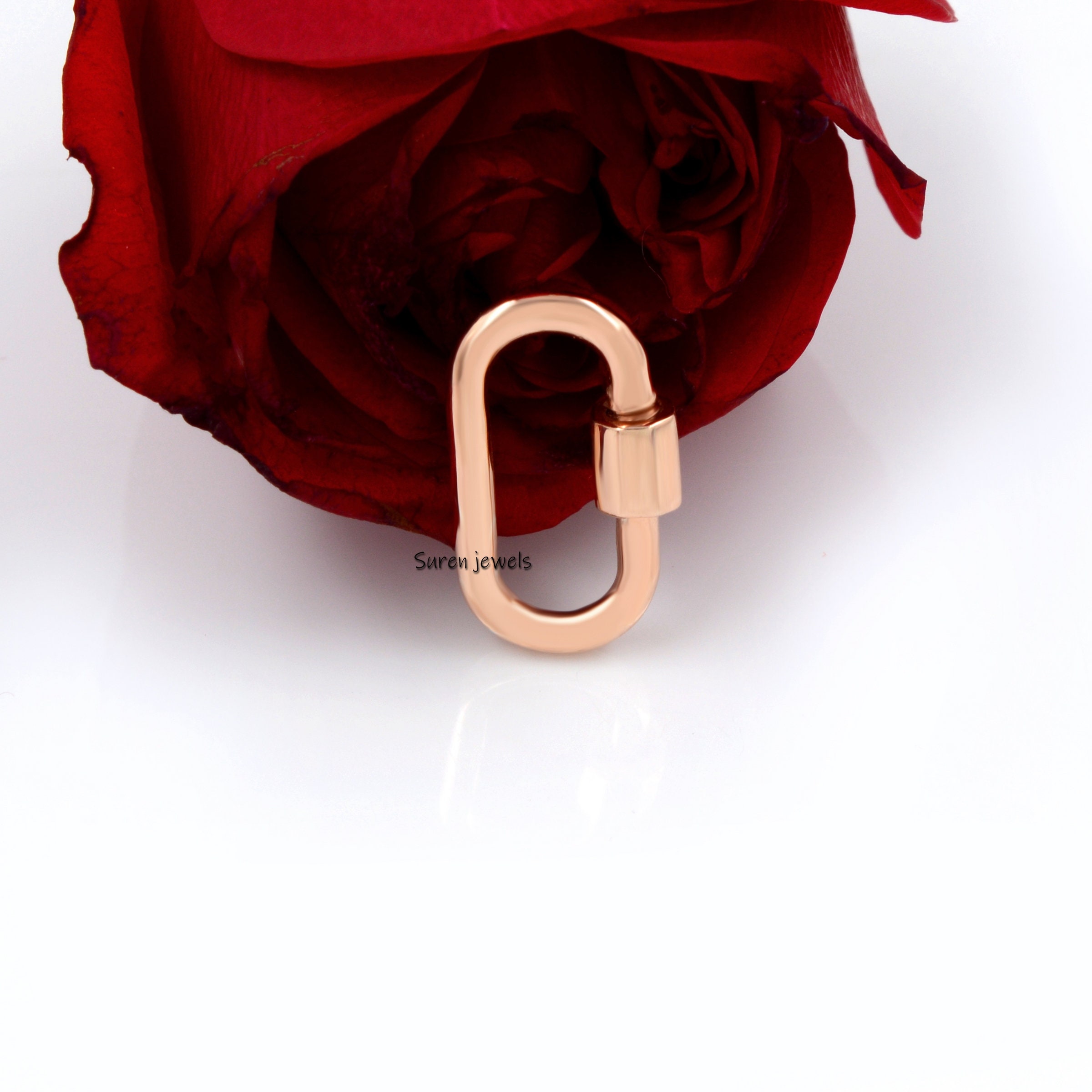 14K Gold Enhancer Charm Lock: Oval Pendant Connector, Charm Holder - View 7 - Suren Jewels | SKU: SJC130-9KYG-16M