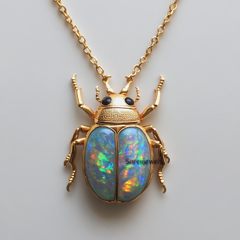 14K Gold Gemstone Scarab Charm: Hand Carved Amulet - Suren Jewels | SKU: SJP4233-SLYGLPZBS-35M,SJP4234-SLYGLPZ-35M,SJP4235-SL