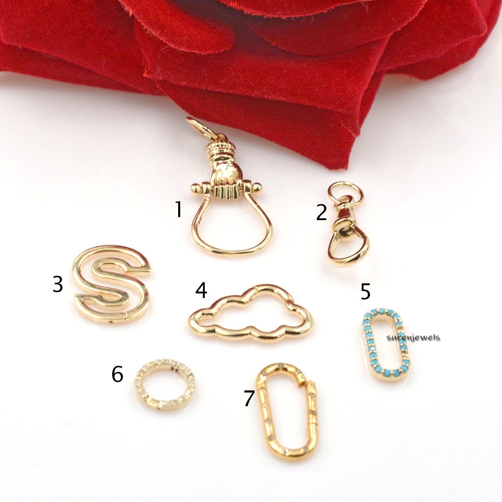 14K Gold Charm Holder Enhancer: Multi-Link Solid Gold - Suren Jewels | SKU: SJH2439,SJF09-SLYG,SJP978-SLYG,SJP1073,SJP718,SJF