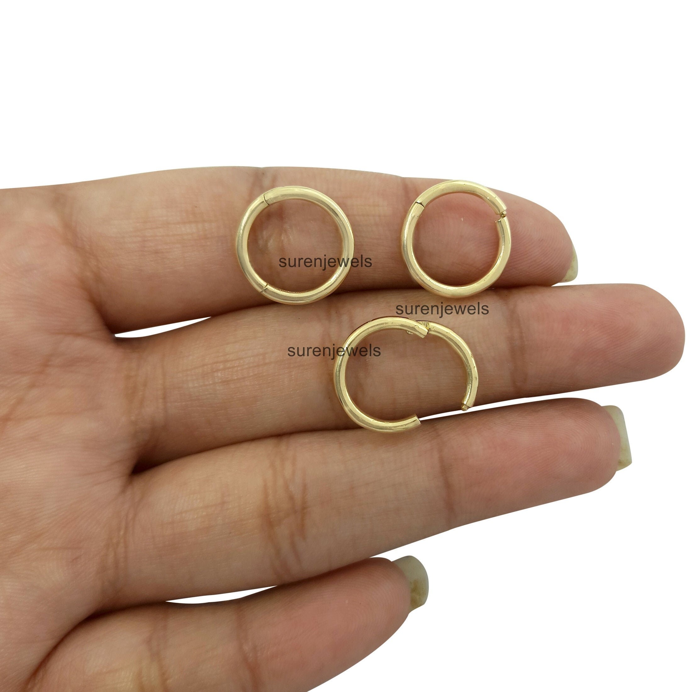 9k Gold Hinged Clicker Ring: Thin Charm Enhancer (15MM) - View 4 - Suren Jewels | SKU: SJP681-9KYG-15M