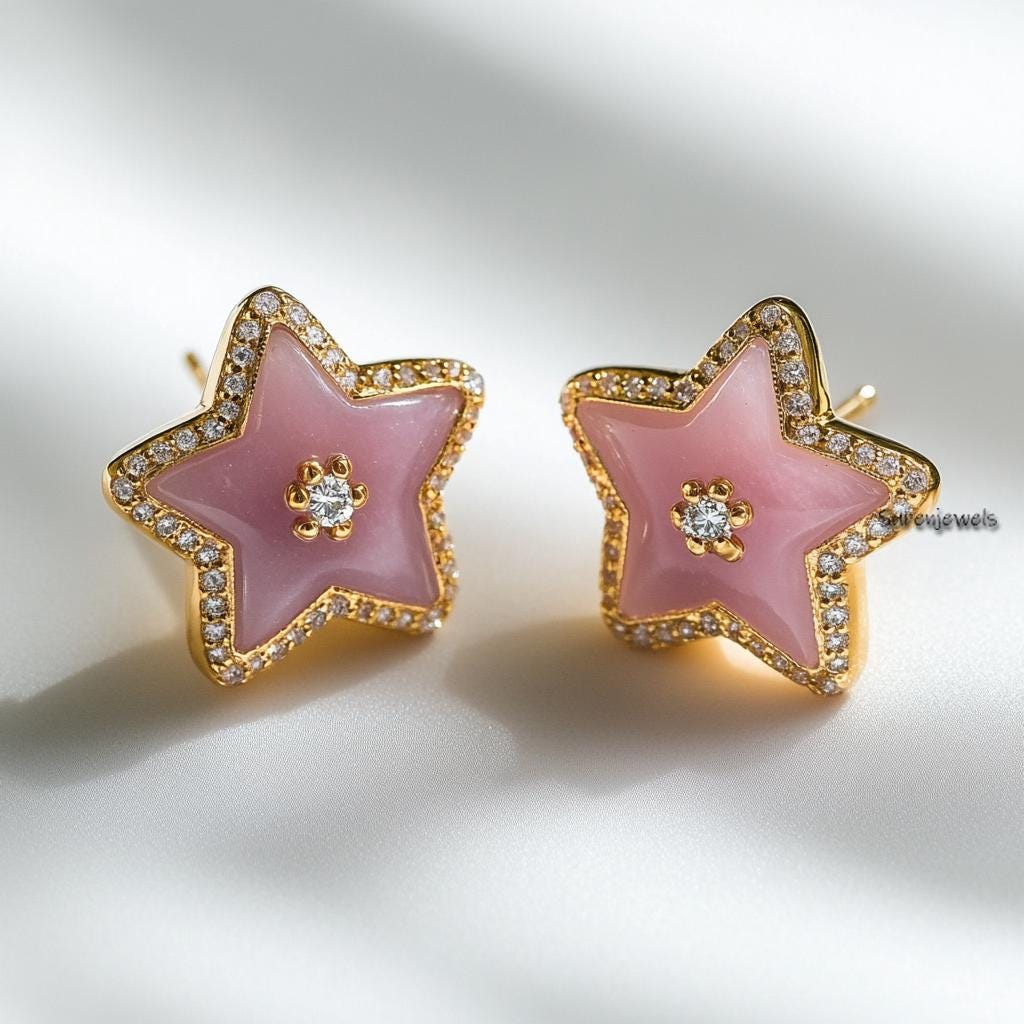 14K Gold Gemstone Star Studs: Designer Earrings - View 4 - Suren Jewels | SKU: SJE1817-SLRGFDCZ-12M