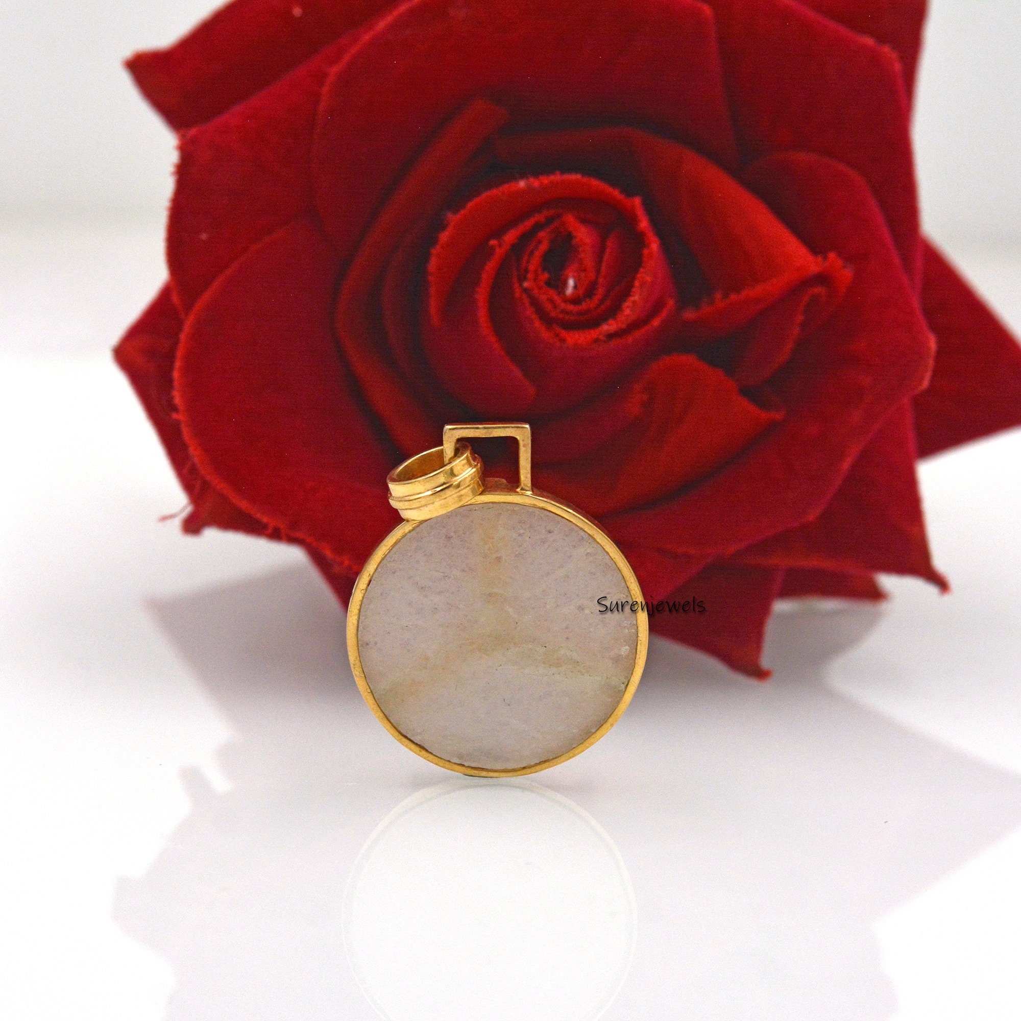 14k Gold Gemstone Peace Pendant: Ruby Baguette Accent - View 7 - Suren Jewels | SKU: SJP1695