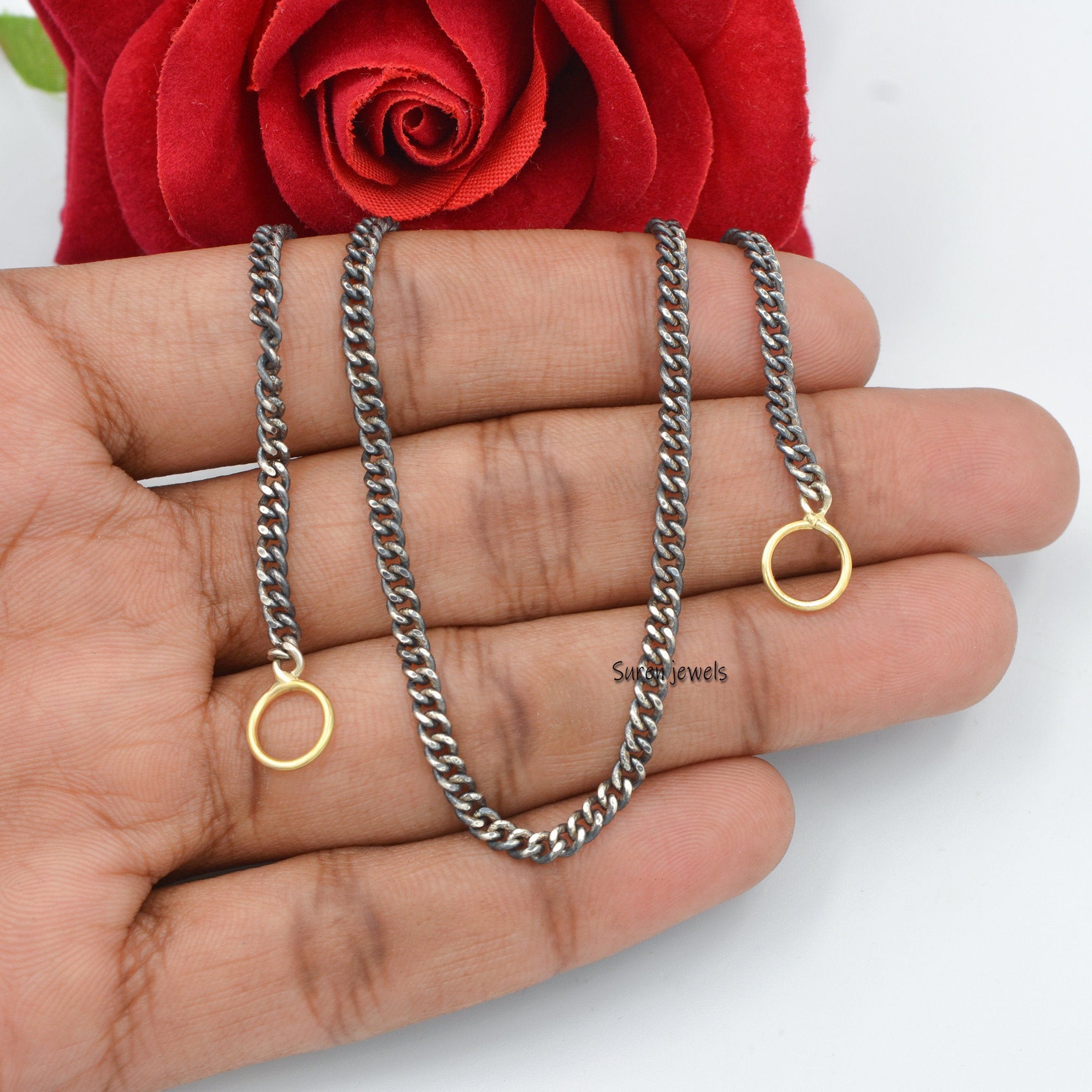Handmade 925 Silver Curb Chain Necklace with Carabiner Lock - View 3 - Suren Jewels | SKU: SJN234/ G17-SLOX
