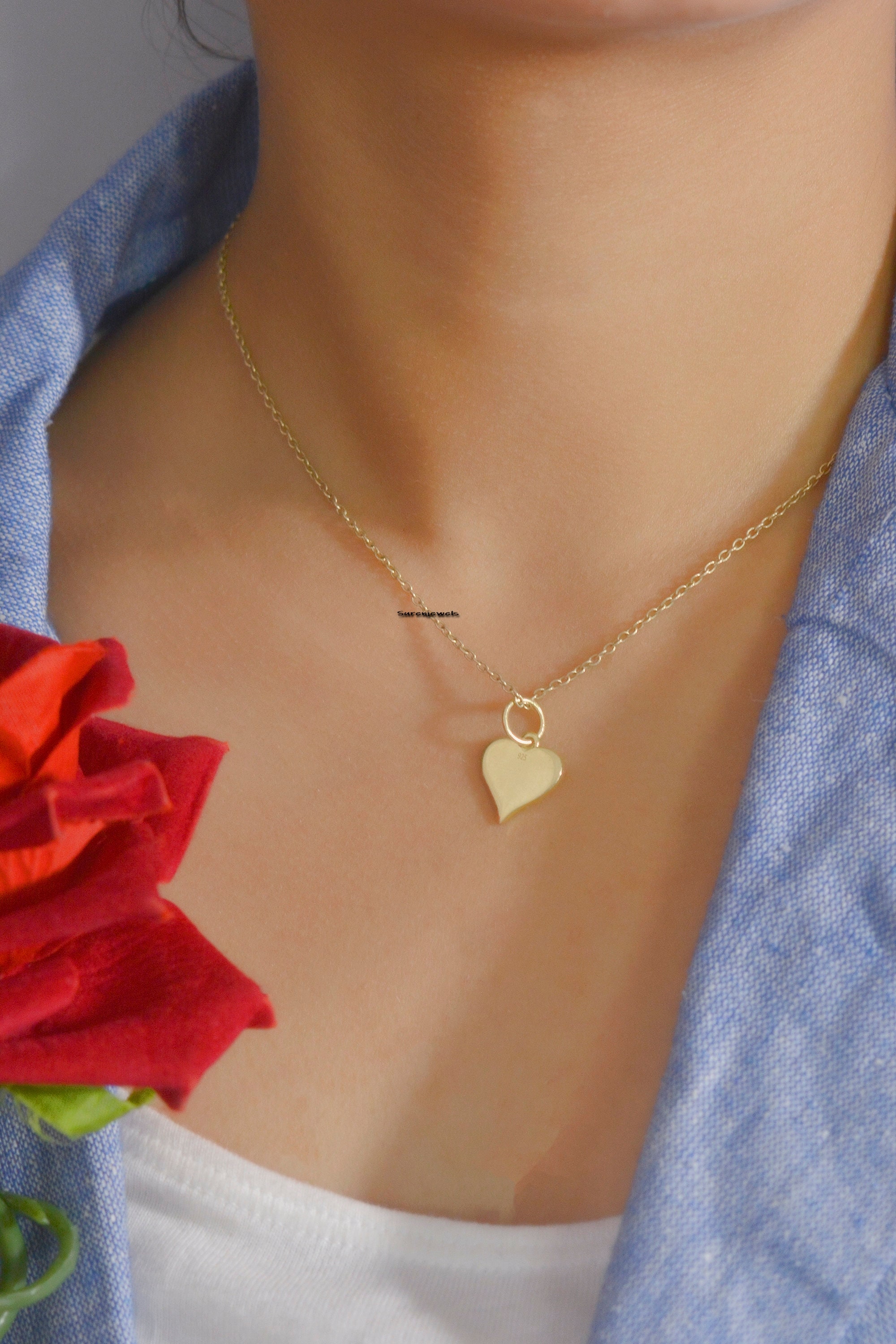 14K Gold Enamel Heart Charm Pendant - Handmade - View 4 - Suren Jewels | SKU: SJP1122-SLYGELW
