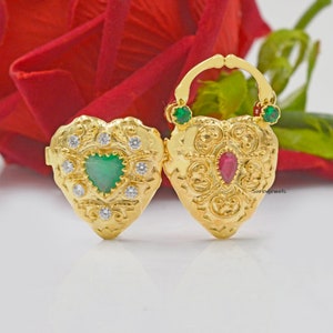 14K Gold Multi Gemstone Heart Padlock, Gemstone Heart Love padlock, Locket Heart Padlock, Designer Heart padlock, 925 Dainty Heart Padlock