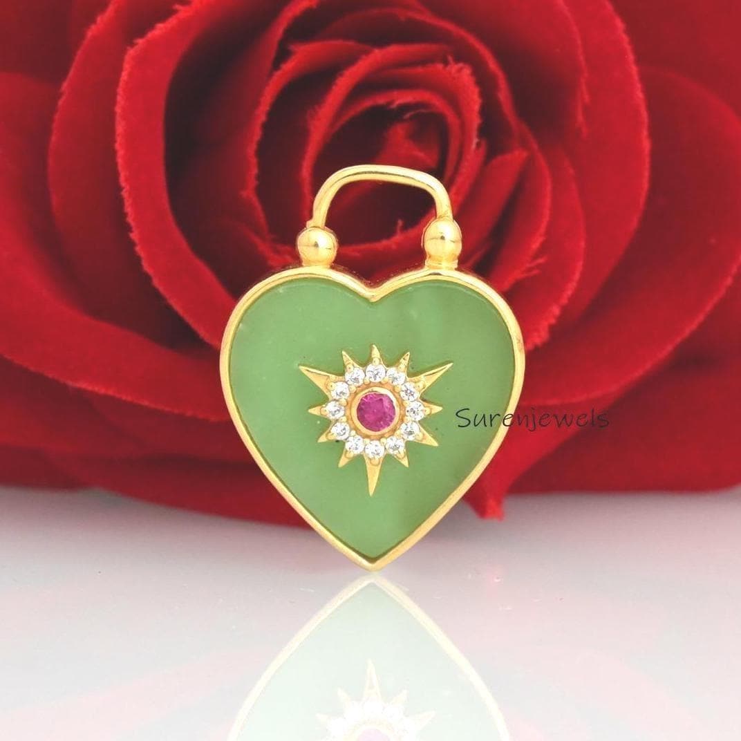 Lapis Heart Gemstone Pendant: Handmade Padlock Design - View 2 - Suren Jewels | SKU: SJP3412-SLYGTQCZRUCZ-30M