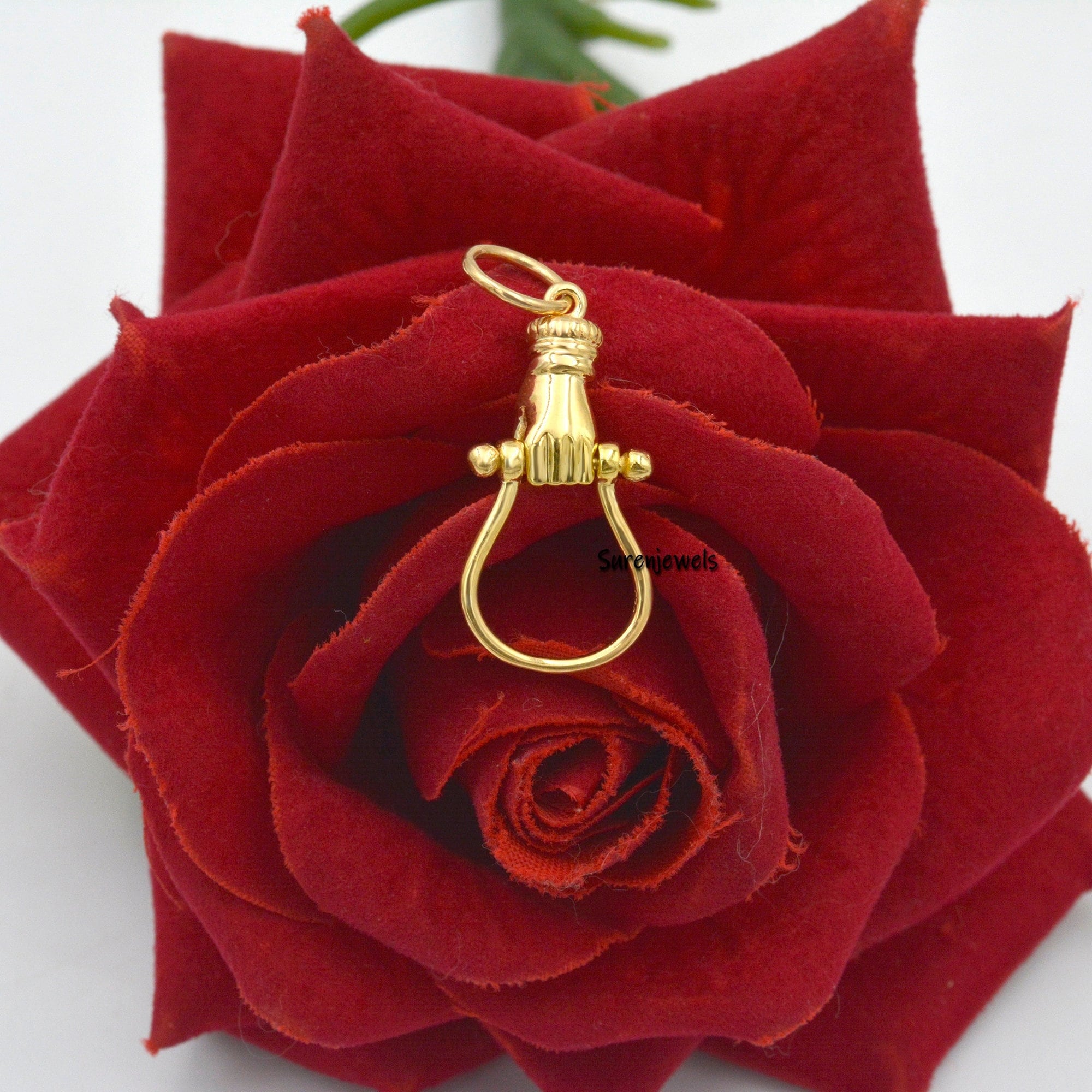 14k Gold Helping Hand Figa Charm Holder, Figa Pendant Connector, Hand Charm Holder, Jewelry Connector, Figa Charm Holder - Su