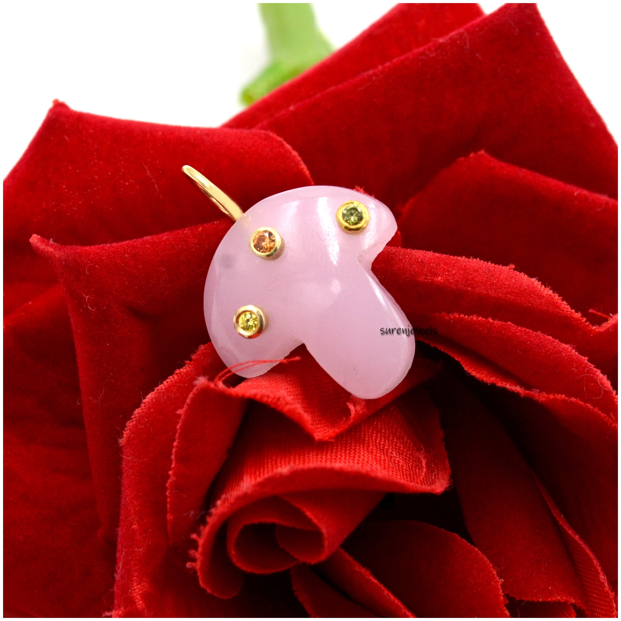 Carved Gemstone Mushroom Pendant: Multi Gemstone Inlay - View 2 - Suren Jewels | SKU: SJP1188-SLNSRQMN
