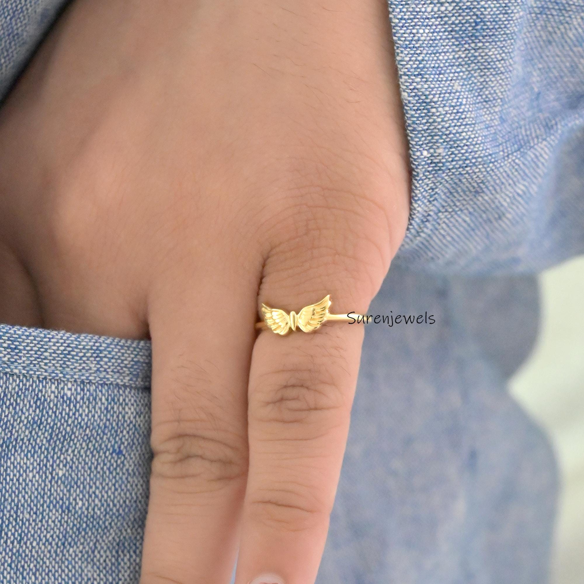 14k Gold Angel Wings Ring: Dainty Charm Jewelry - View 7 - Suren Jewels | SKU: SJR2908-SLRG-US-5,SJR