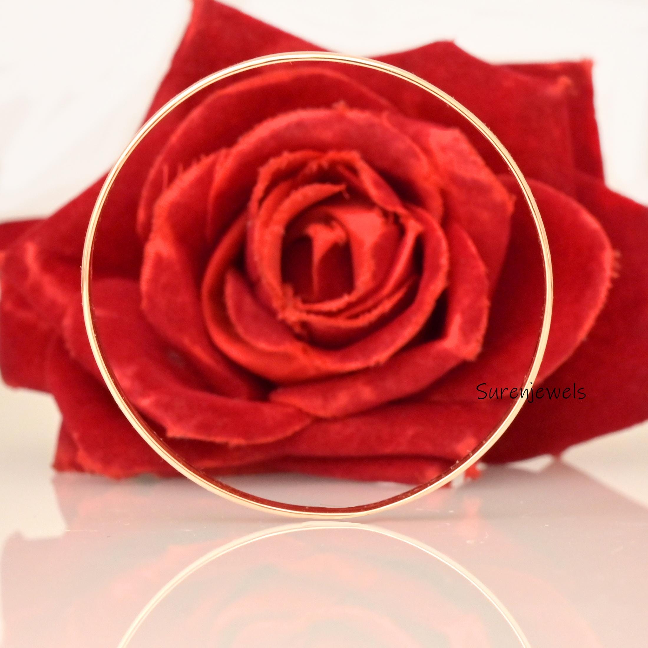 Solid 14k Gold Plain Wire Bangle: Dainty Oval Hinged Bracelet - View 6 - Suren Jewels | SKU: SJB307-SLYG-7I