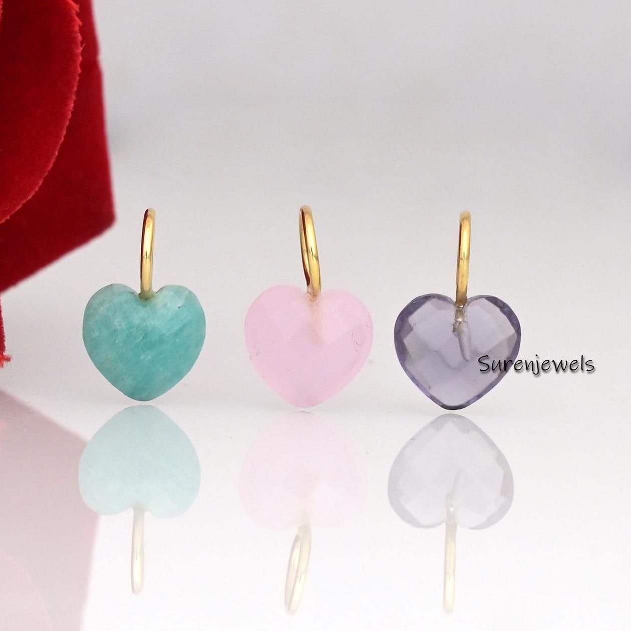 14K Gold Gemstone Heart Charm: Turquoise, Malachite, Designer Pendant - Suren Jewels | SKU: SJP1169-SLYGTQ