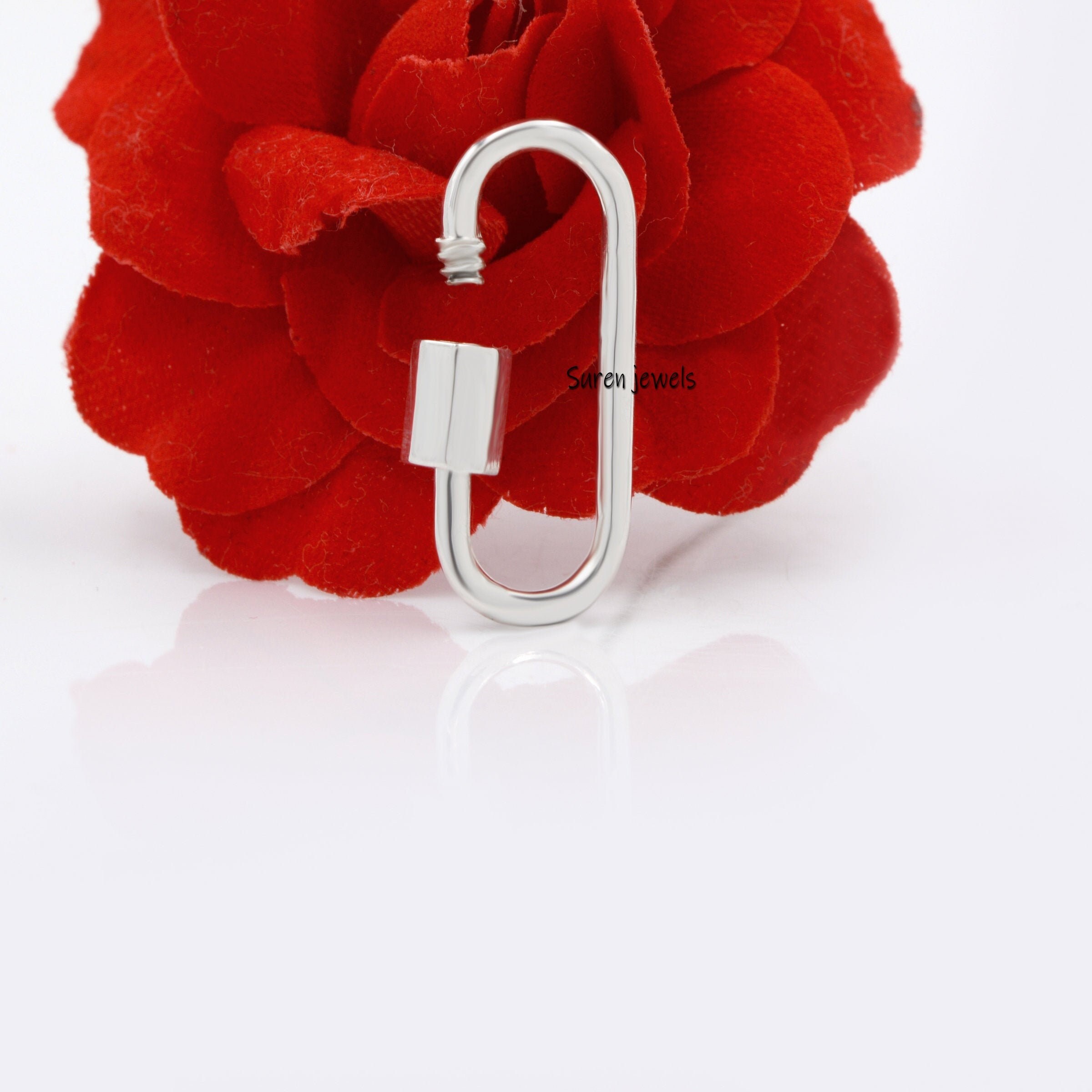 14K Solid Gold Carabiner Lock: 25mm Pendant - View 4 - Suren Jewels | SKU: SJC130-14KYG
