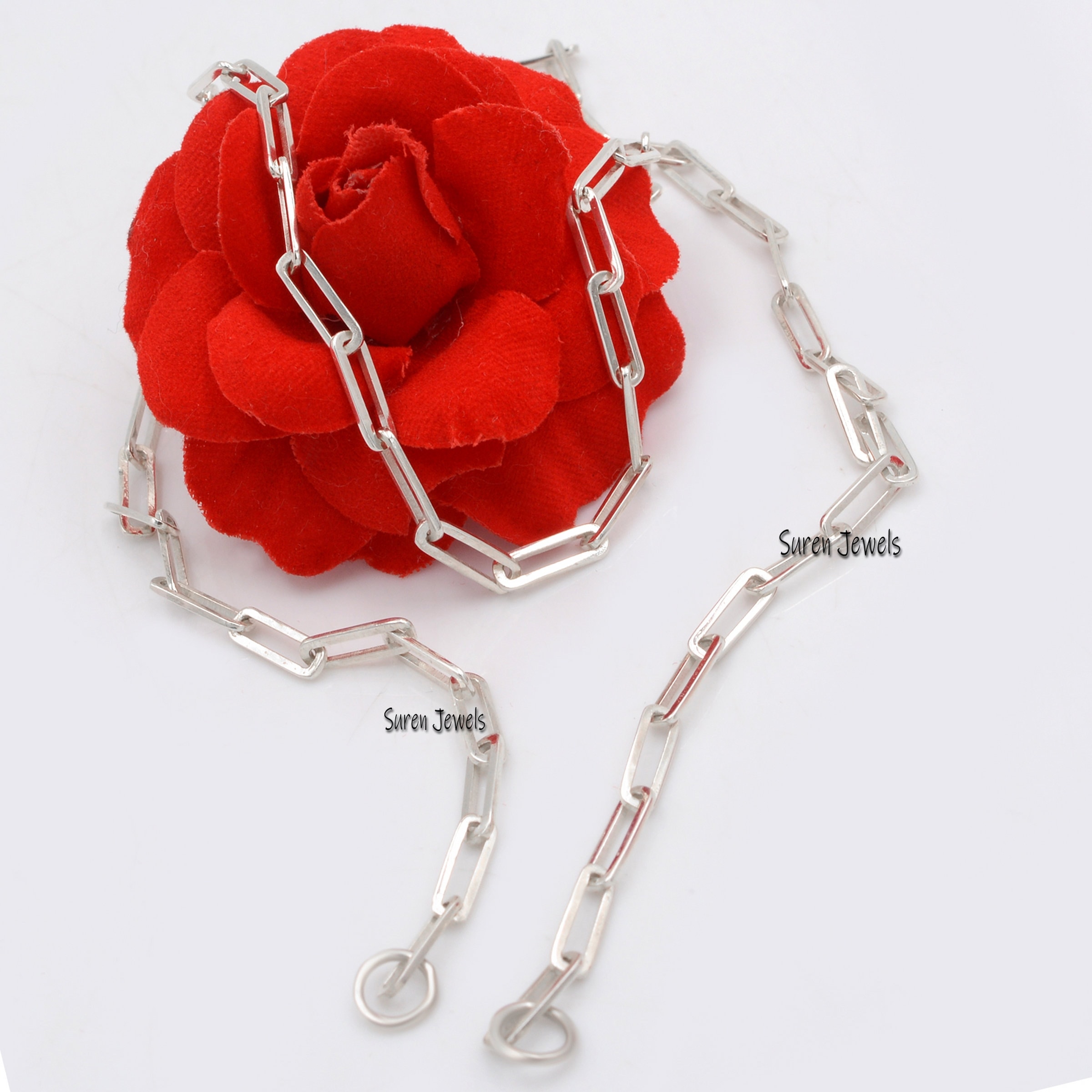 Handmade Gold Plated Carabiner Lock Chain: 925 Silver Link Bar Jewelry - View 7 - Suren Jewels | SKU: SJN47-/ G1-14KYG-10M-18