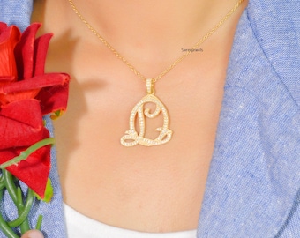 Sterling Silver Pave Diamond Monogram Pendant - Custom Alphabet Jewelry