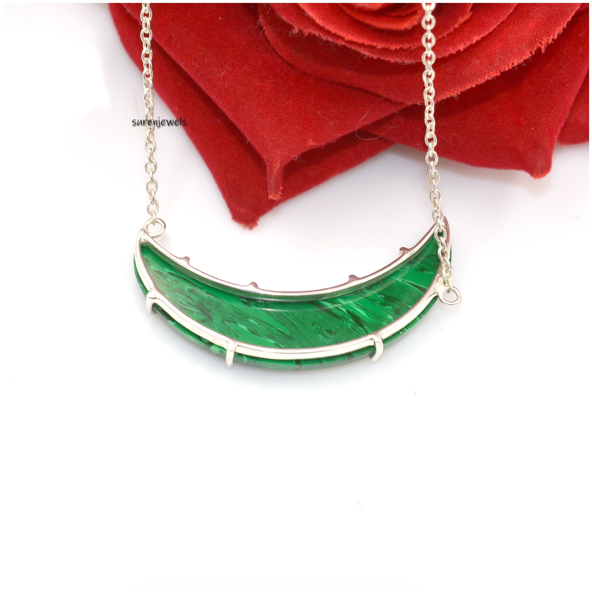 14k Gold Plated Turquoise Moon Pendant Necklace: Gemstone Jewelry - View 3 - Suren Jewels | SKU: SJN693-SLNSDIMK-18I