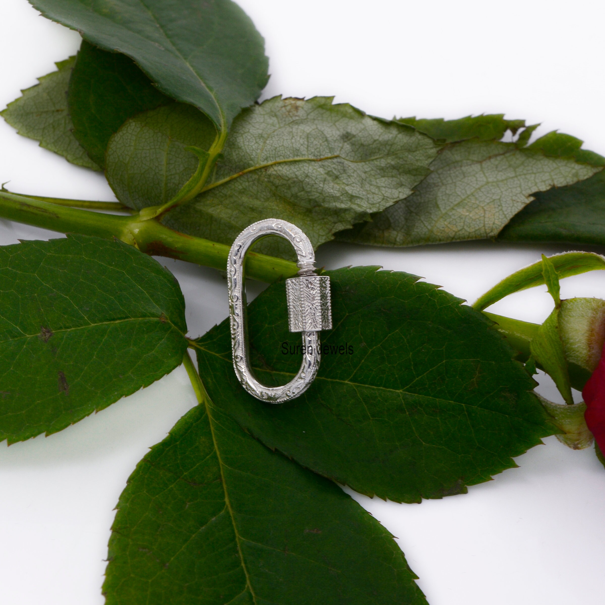 Engraved 925 Silver Carabiner Lock: Designer Charm Pendant - View 4 - Suren Jewels | SKU: SJC108-SLYG-25M